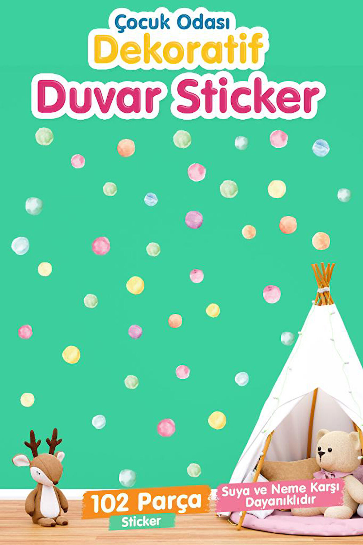 5 Ve 3 Cm Nature Suluboya Puantiye Çocuk Odası Duvar Sticker Seti-T1171