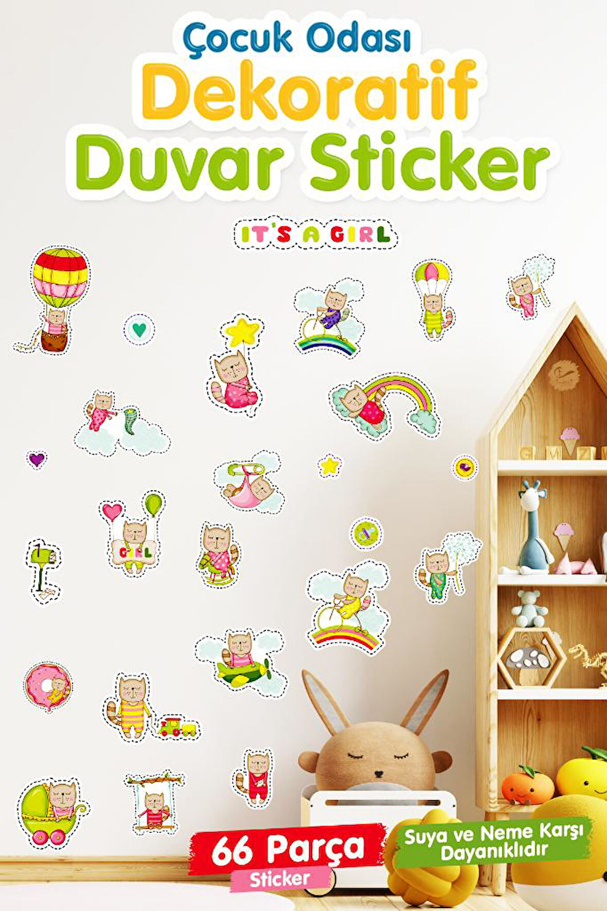 Çocuk Odası Duvar Sticker Seti Doğada Kedi Temalı Kız Çocuk-T1182