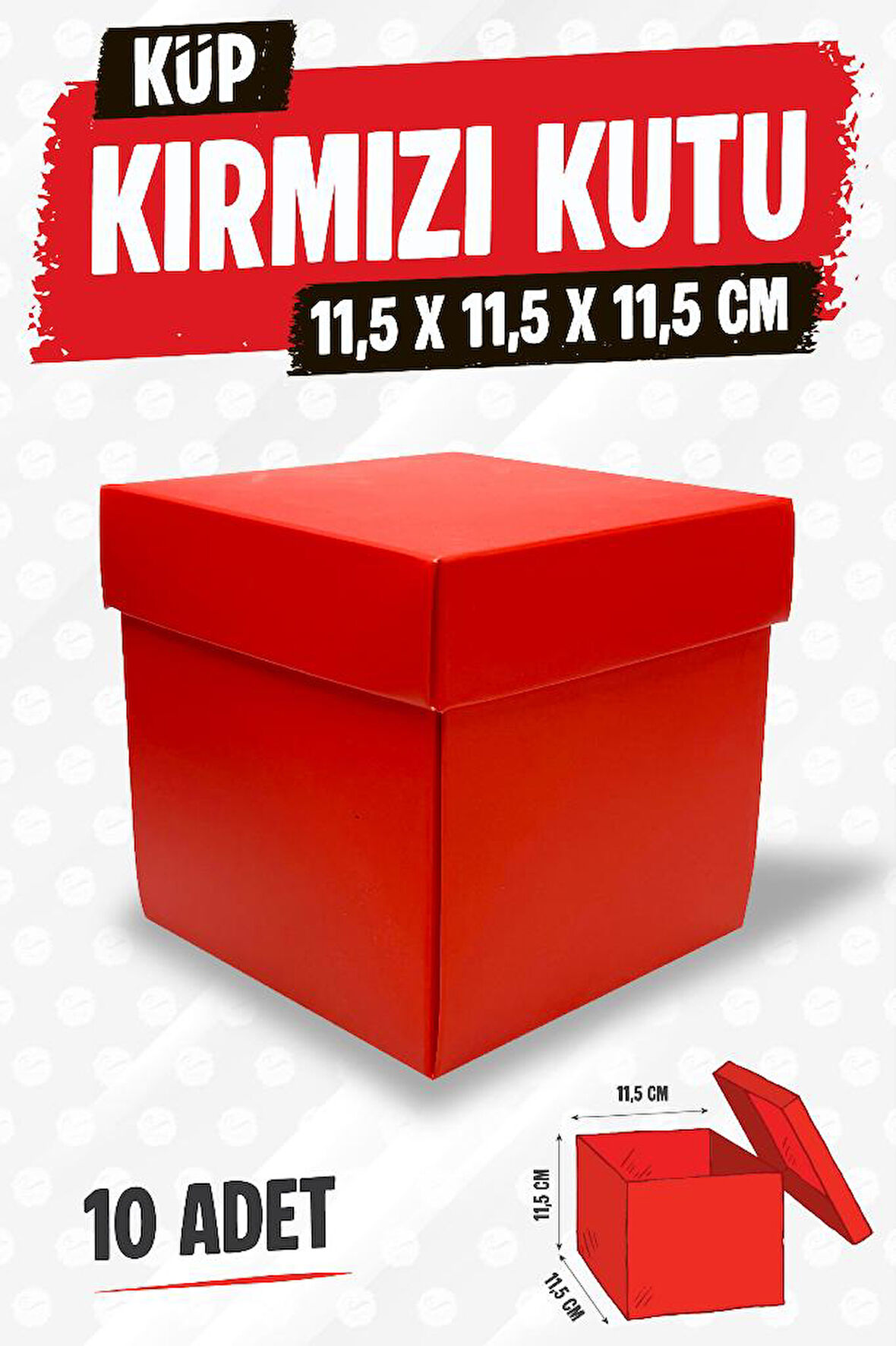 Kare Kapaklı Karton Kutu Hediye Kutusu 10 adet Hediyelik Kutusu 11,5x11,5x11,5 cm 10 adet  Kırmızı-T1474