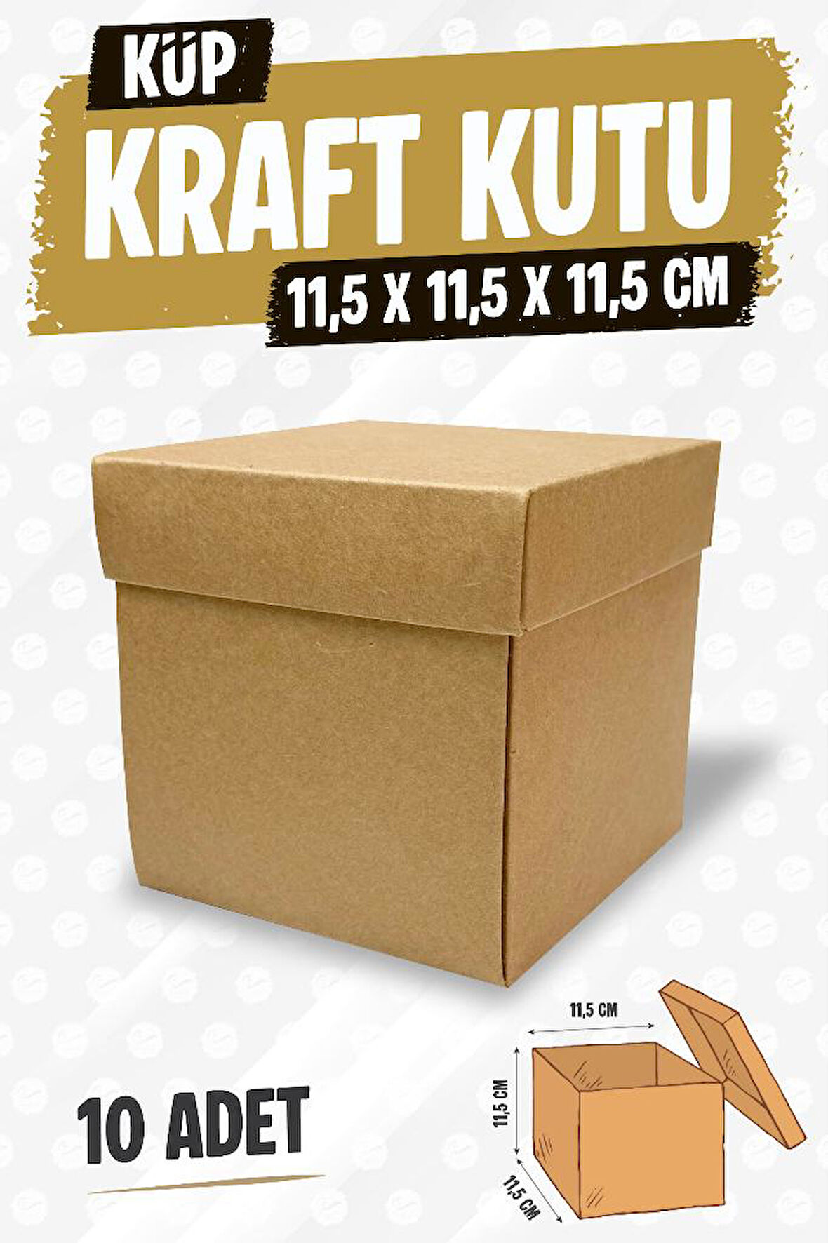 Kare Kapaklı Karton Kutu Kraft Hediye Kutusu 10 adet Hediyelik Kutusu 11,5x11,5x11,5 cm 10 adet  Kraft-T1475