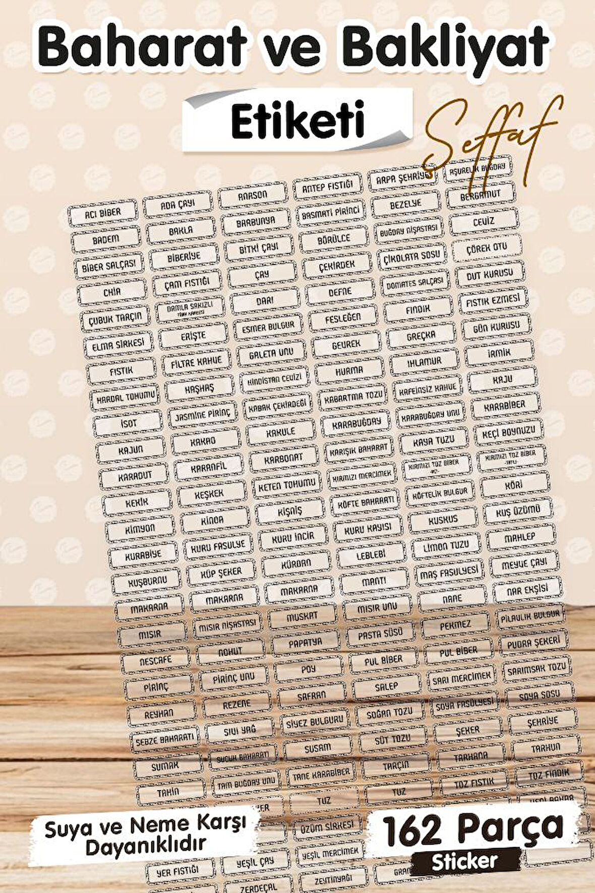 Baharat Ve Bakliyat Etiketi 162 Adet Şeffaf Etiket Suya Dayanıklı -T1522
