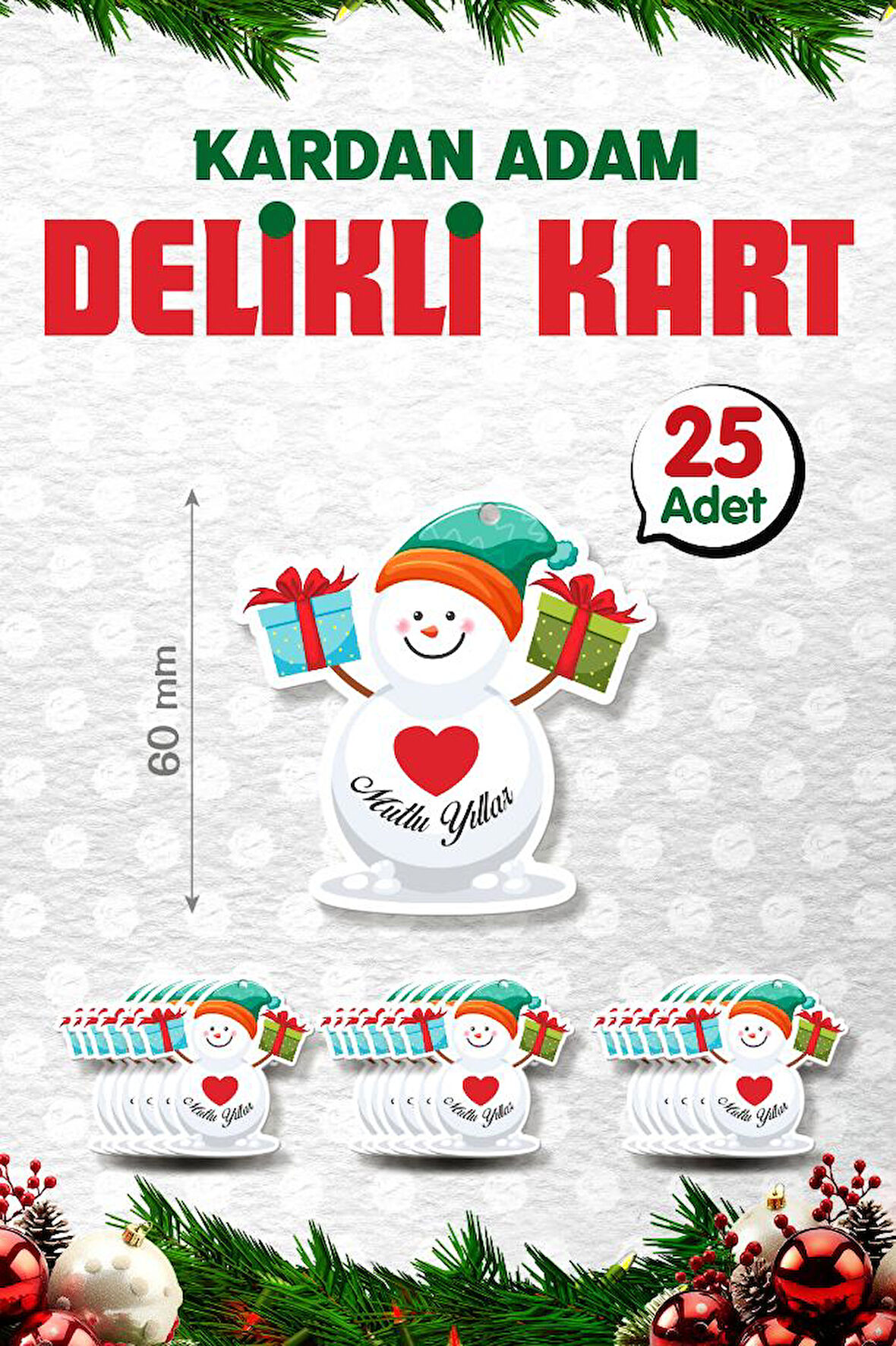 Yılbaşı Kartı Etiket (DELİKLİ) Yeni Yıl Hediye Ürün Etiketi Yılbaşı Süsü 25 Adet Hediye Kartı Beyaz-T1524