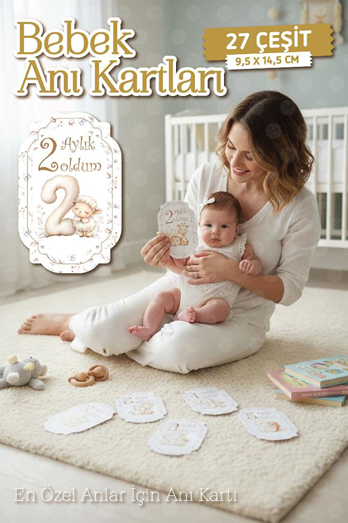 Bebek Anı Kartları Aylık Fotoğraf Çekim Kartları 27 adet Özel Tasarım Saklama Kutulu Bebek Hediyelik-T1527