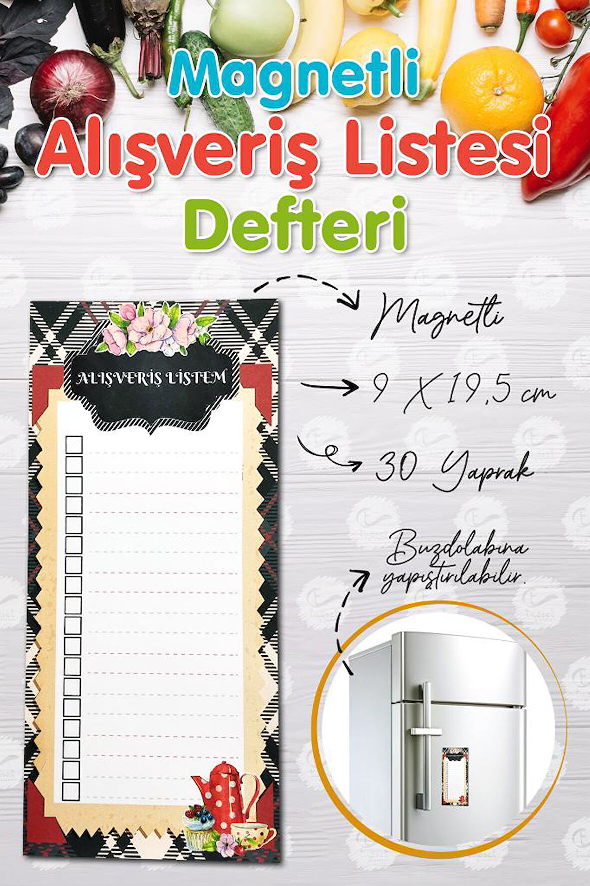 Buzdolabı Magnetli Alışveriş Listesi Not Defteri BD-T427
