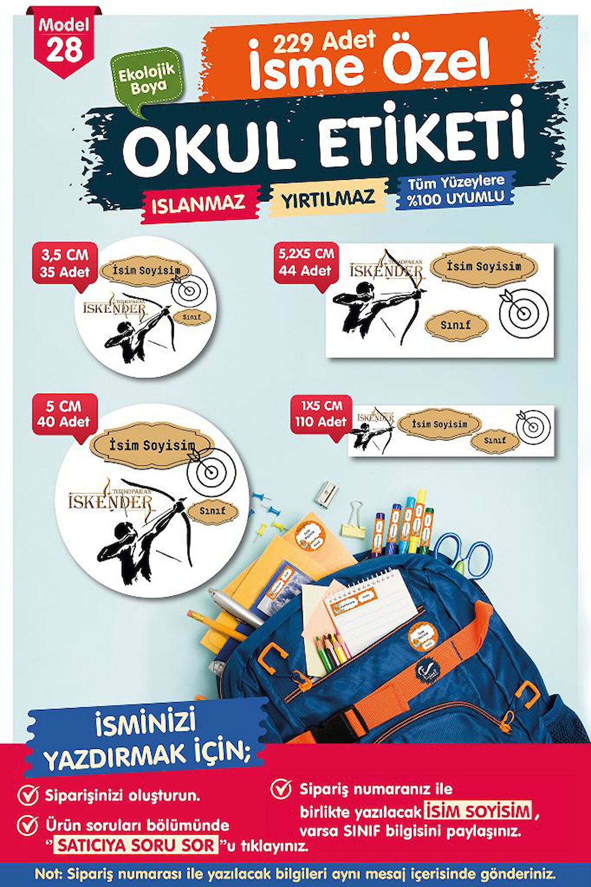 Okul Etiketi Tozkoparan İskender Kalem Defter Etiketi Özel İsim Yazılabilen Etiket Seti - İsim Etiketi-T558-OE28