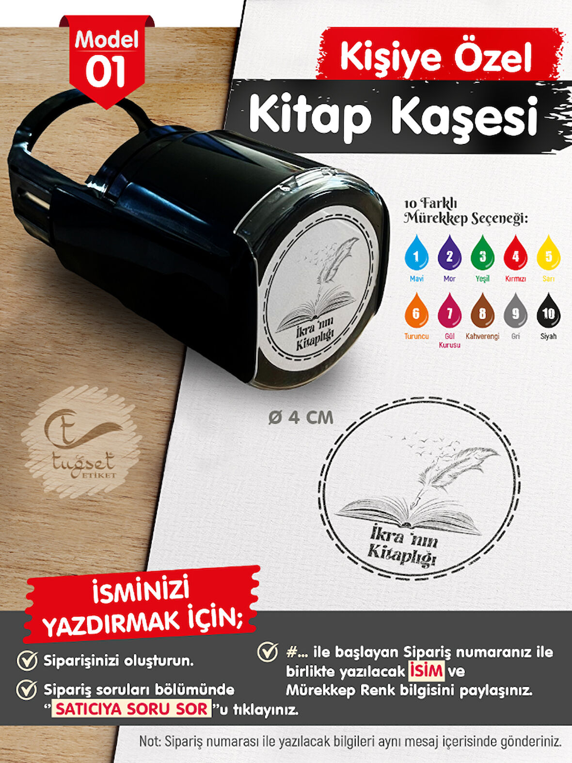 Kişiye Özel İsim Yazılı Kitap Kaşesi - Kitap Mühürü M1-T644