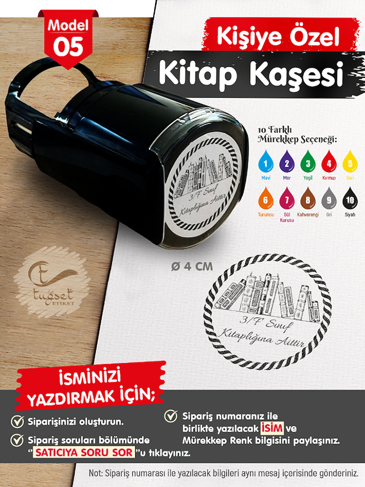 Kişiye Özel İsim Yazılı Kitap Kaşesi - İsme Özel Kitap Mühürü M5-T648