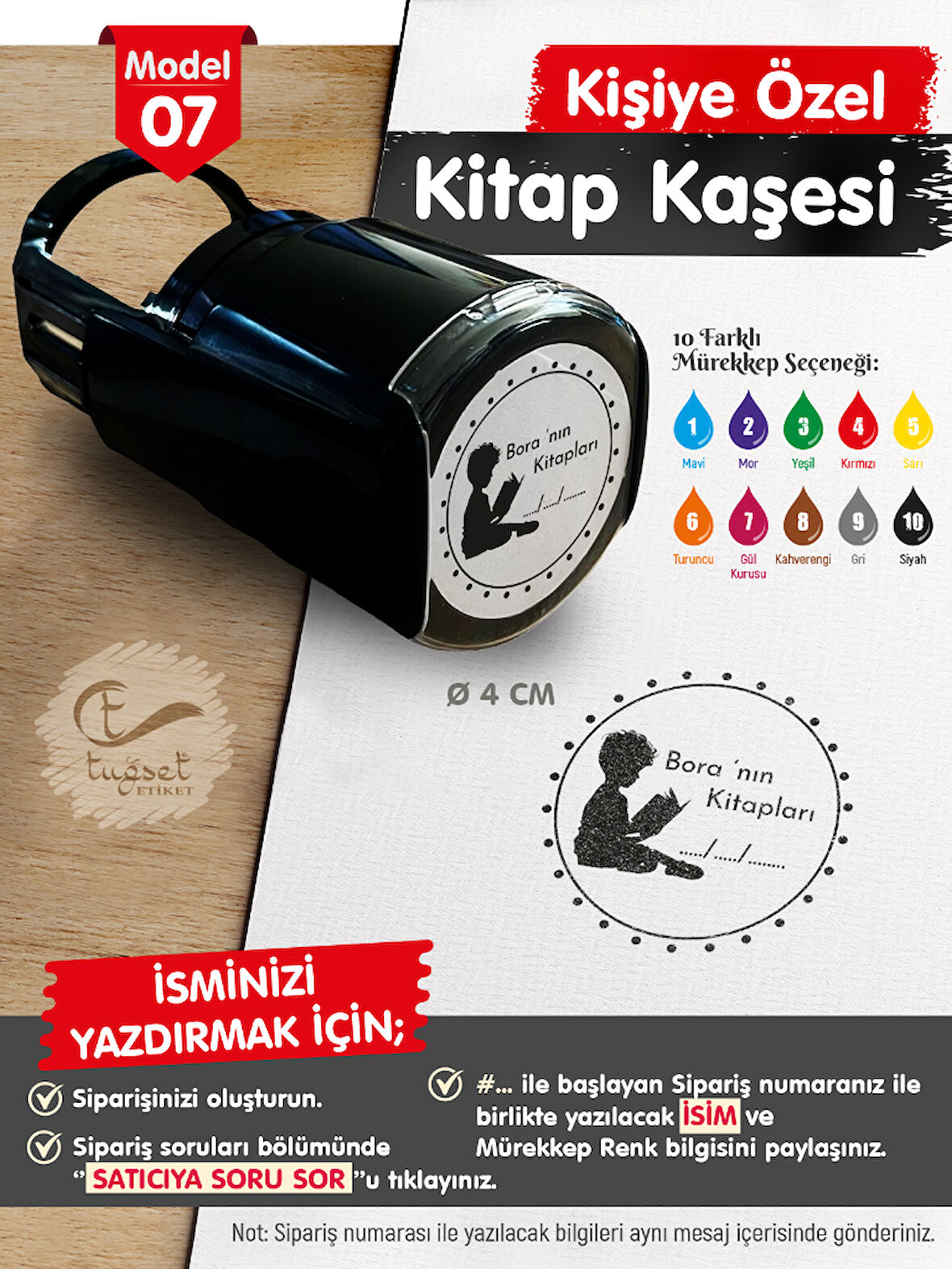 Kişiye Özel İsim Yazılı Kitap Kaşesi - İsme Özel Kitap Mühürü M7-T650