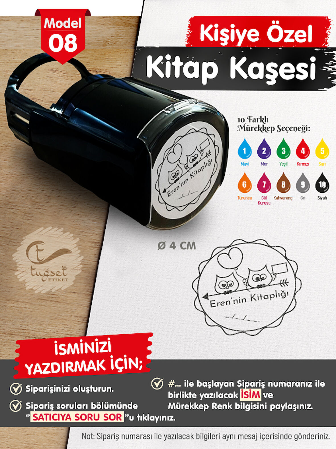 Kişiye Özel İsim Yazılı Kitap Kaşesi - İsme Özel Kitap Mühürü M8-T651