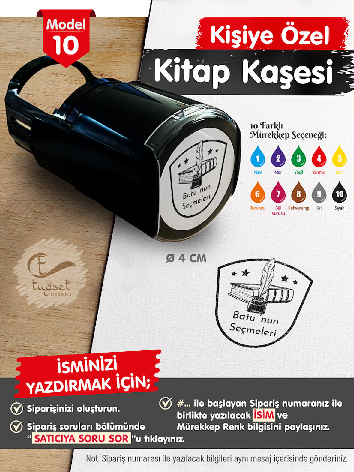 Kişiye Özel İsim Yazılı Kitap Kaşesi - İsme Özel Kitap Mühürü M10-T653