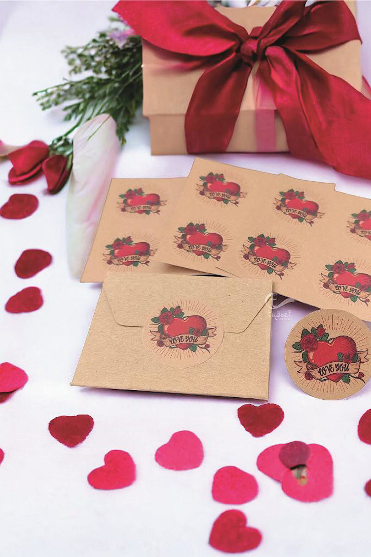 Sevgililer Günü Etiket Kraft Sticker  - Happy Valentine's Day - Kalp Etiket -Love Stickerr-T881