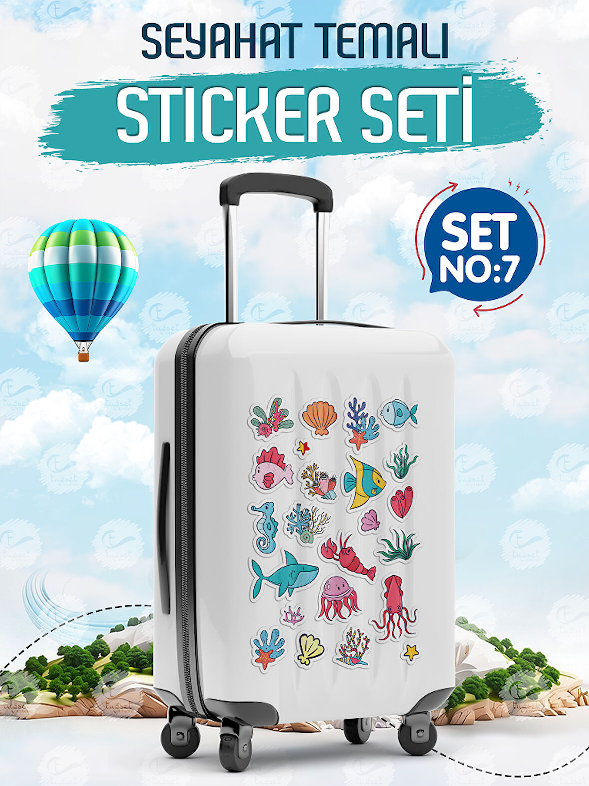 Seyahat Temalı Bavul Sticker Etiket Çıkartma S7 (Laptop Tablet Suluk Telefon Valiz Defter Kitap) Tugsetetiket975 T975-T975