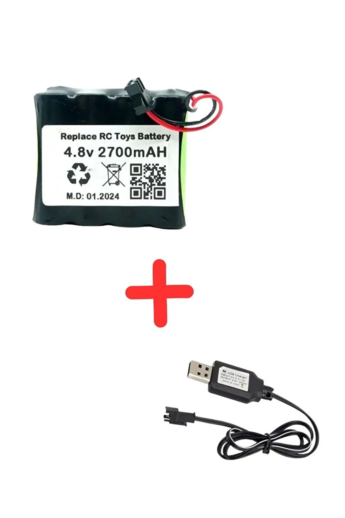 4.8v 2700mah Uzaktan Kumandalı Oyuncak Pili Bataryası Siyah Soket+Usb Şarj Cihazı