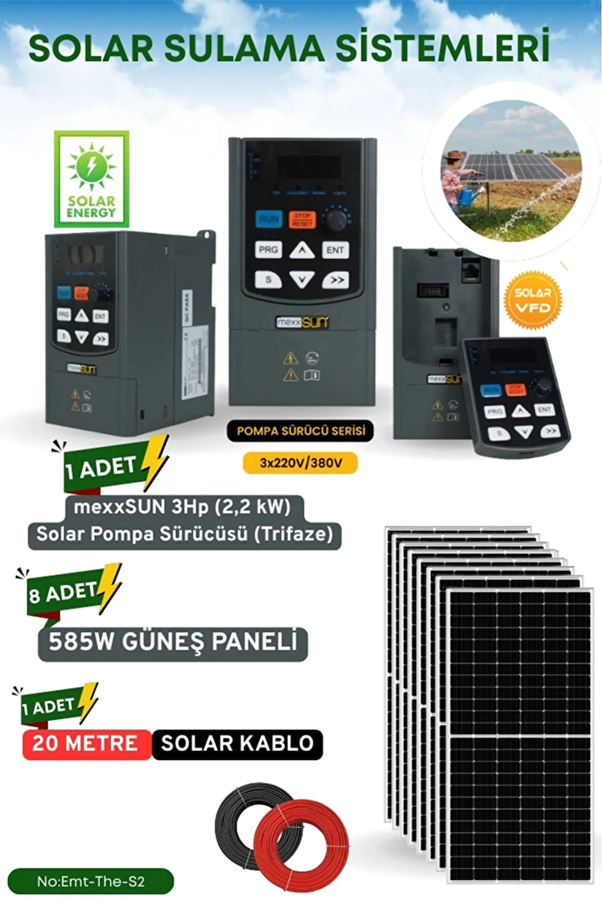 Tarla Bahçeler İçin 3Hp 2.2Kw Solar Sulama Sistemi Pompa Sürücüsü