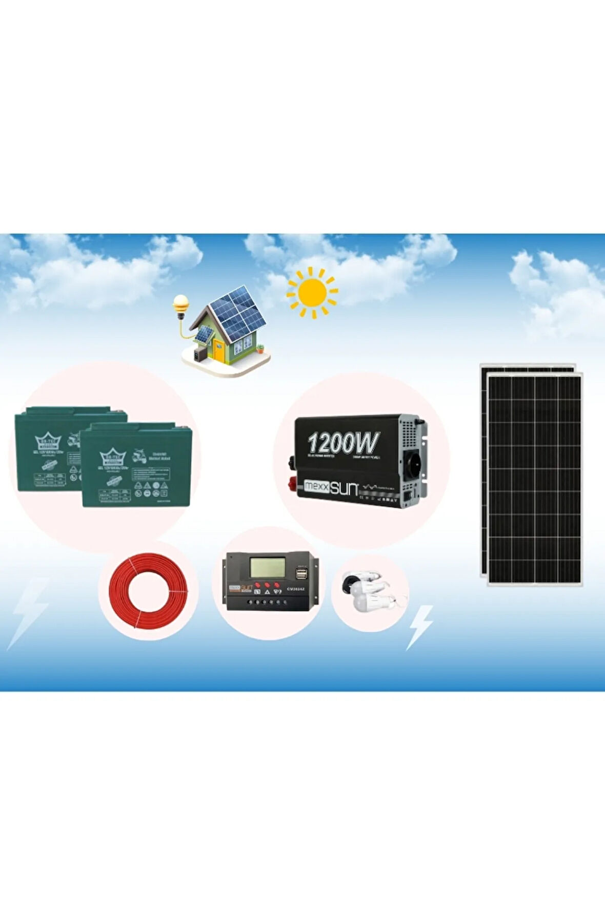 Bağ Evi Bahçe Yayla Karavan Konteyner Mini Buzdolabı Led TV Aydınlatma Güneş Sistemi