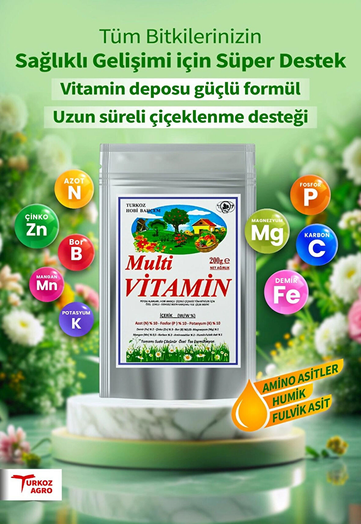 TURKOZ MULTİVİTAMİN TÜM BİTKİ BESİNLERİ KARIŞIMI Hobi kullanımı içindir (küçük boy)