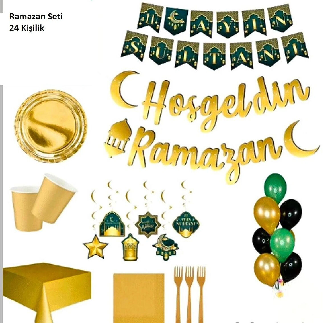 Ramazan Süsleri ve İftar Seti 24 kişilik Gold (Altın) Set