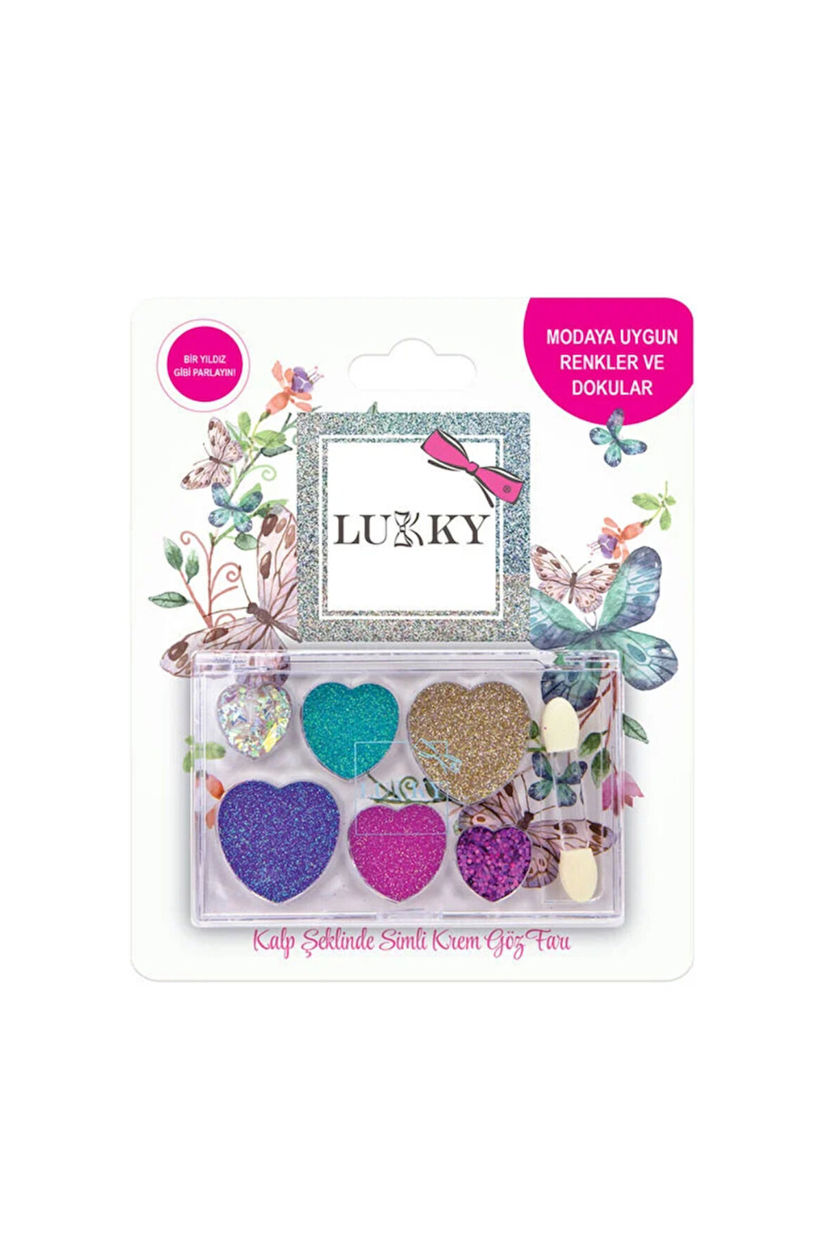 Kız Erkek Çocuk Oyuncak Lukky 6 lı Kalp Şeklinde Simli Krem Göz Farı Seti Kız Erkek Çocuk Oyuncak Eğ