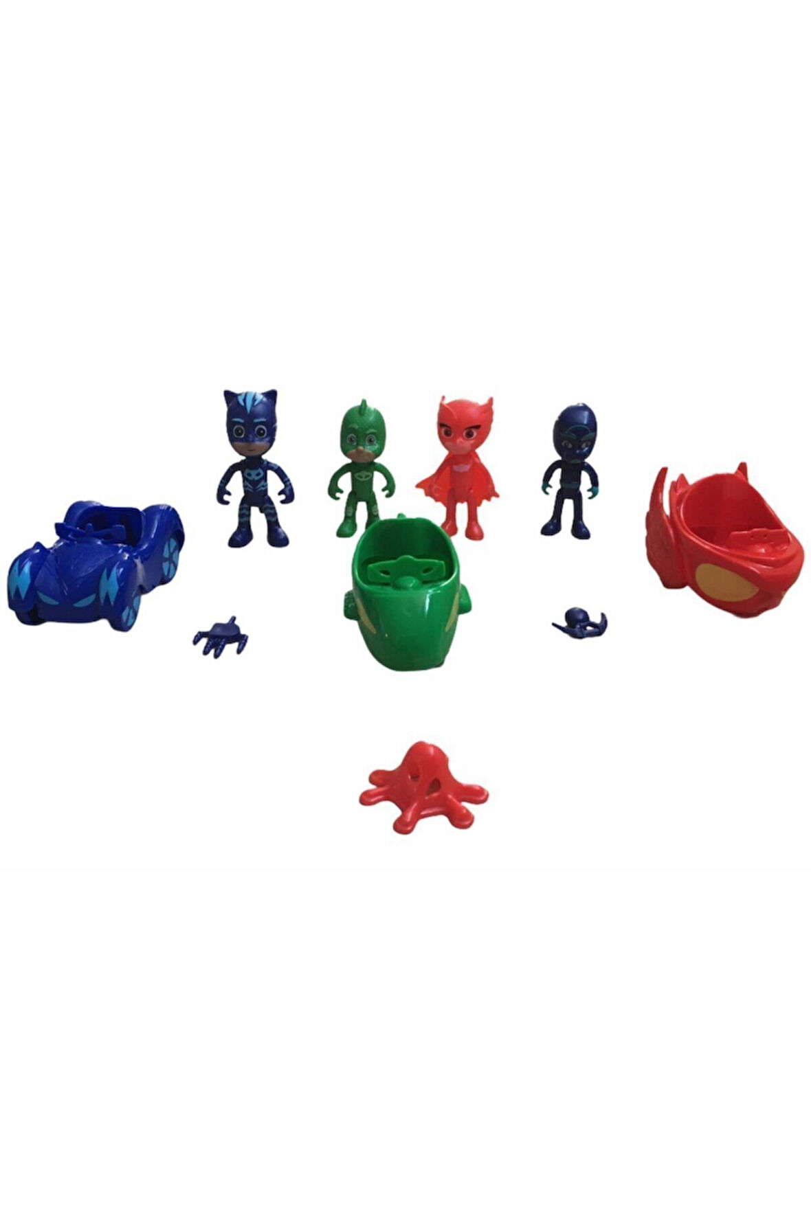 Kız Erkek Çocuk Eğlenceli Oyuncaklar Pjmasks Pjmaskeliler 4 Figür 3 Araba 4 Aparatli Set