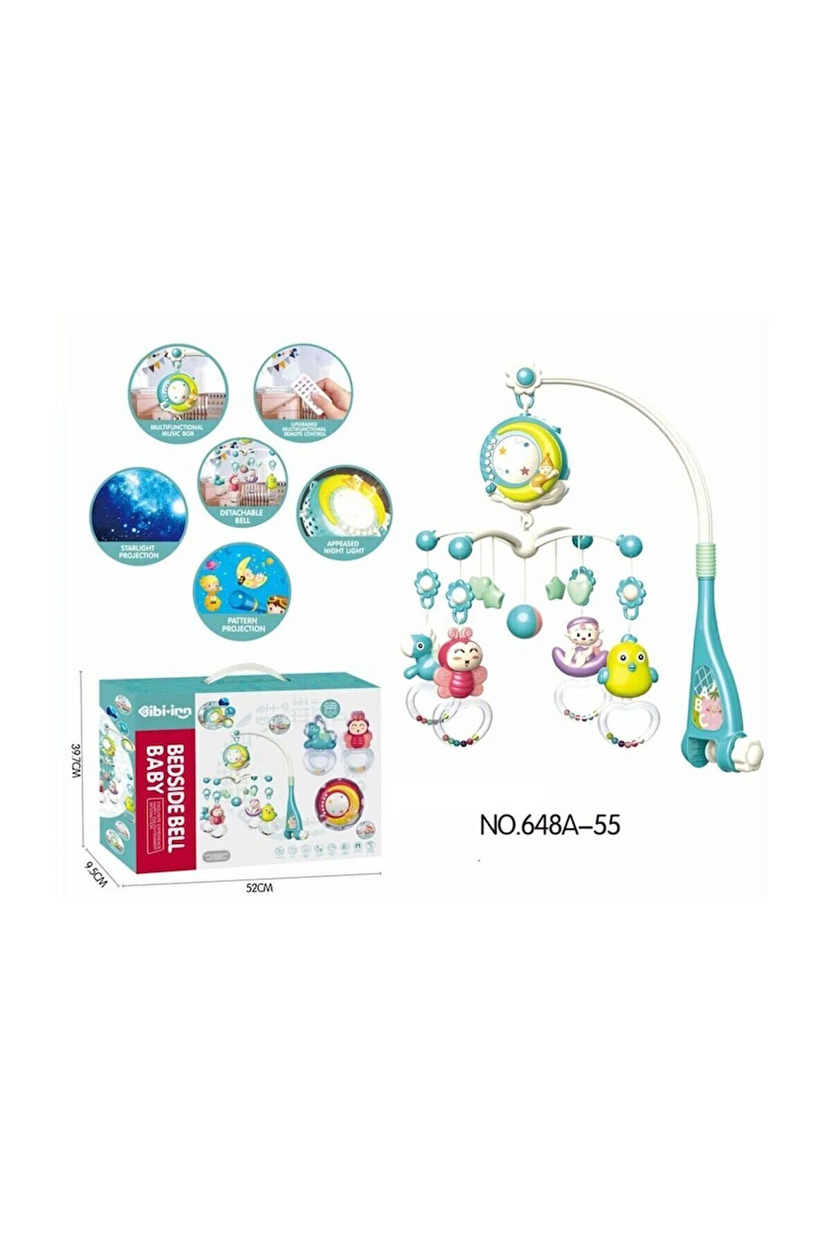 Kız Erkek Çocuk Oyuncak BIB-648A-55 -Vardem Işıklı Müzikli Kumandalı Mavi Bebek Dönencesi Kız Erkek
