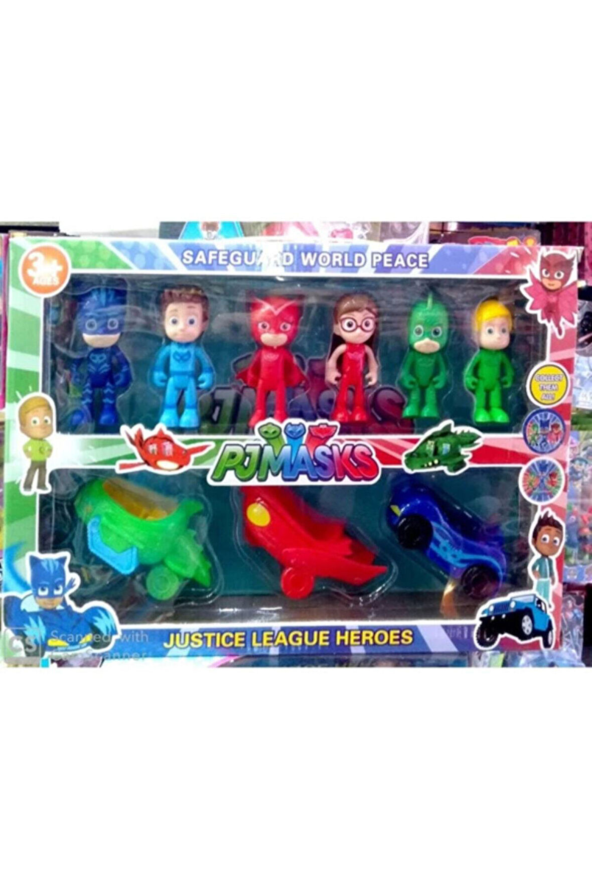 Kız Erkek Çocuk Eğlenceli Oyuncaklar Pj Masks Pijamaskeliler Oyuncak Arabalı 6 Figürlü Set - 9 Parça