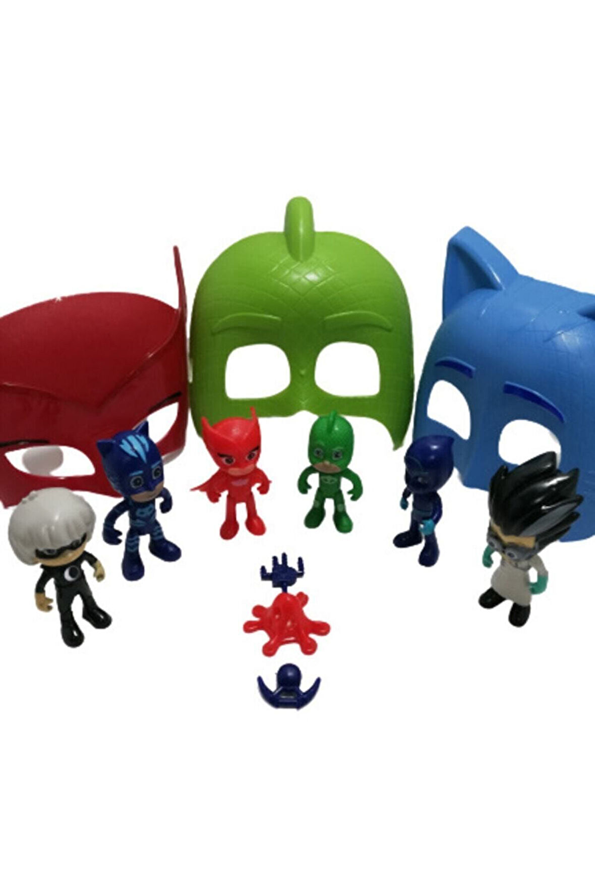 Kız Erkek Çocuk Eğlenceli Oyuncaklar Pjmask 6 Figürlü Aksesuarlı Oyuncak Seti Üstelik 3Adet Maske