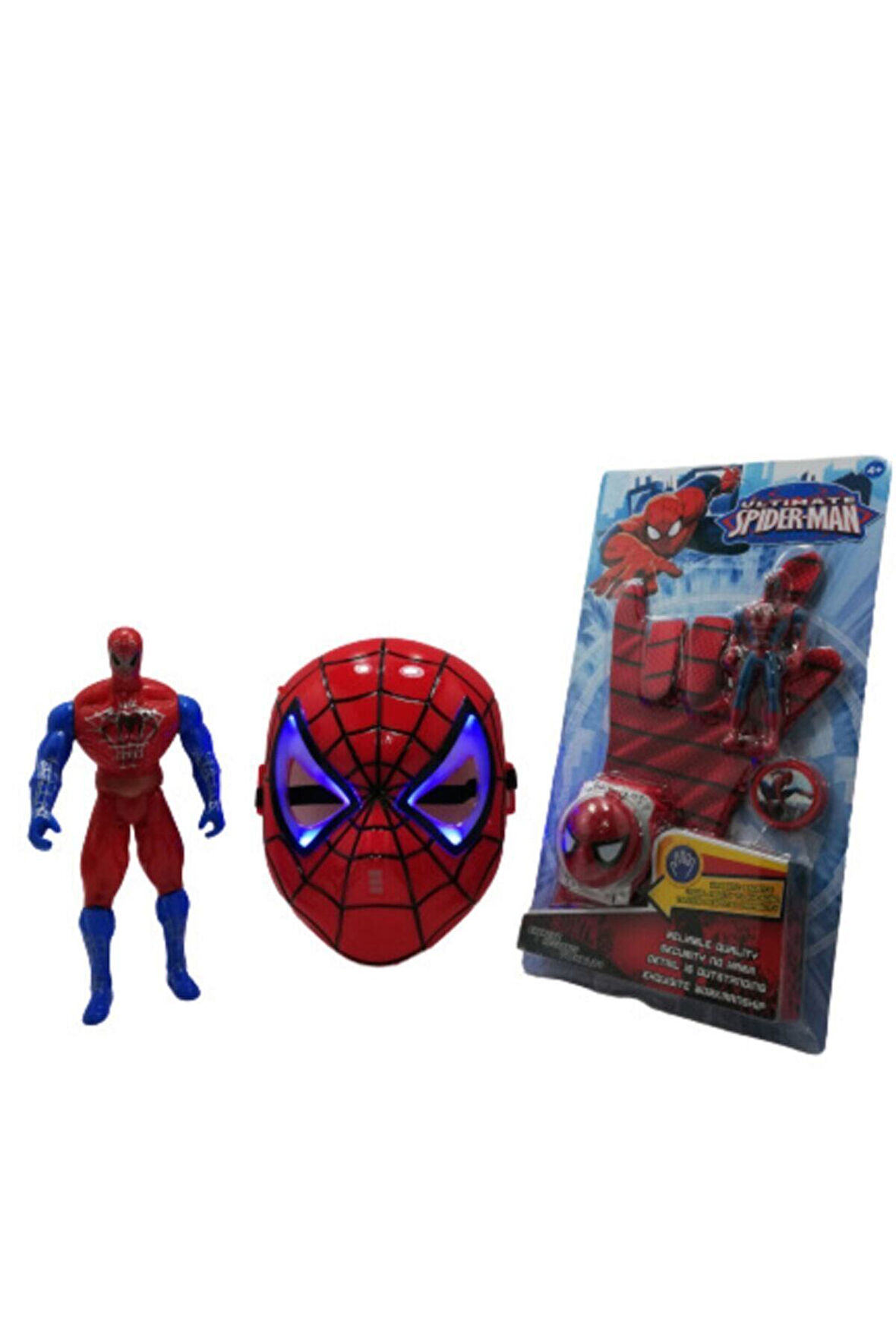 Kız Erkek Çocuk Eğlenceli Oyuncaklar Spider Man Disk Atan Eldiven+ Işıklı Maske+ Işıklı Spider Man S