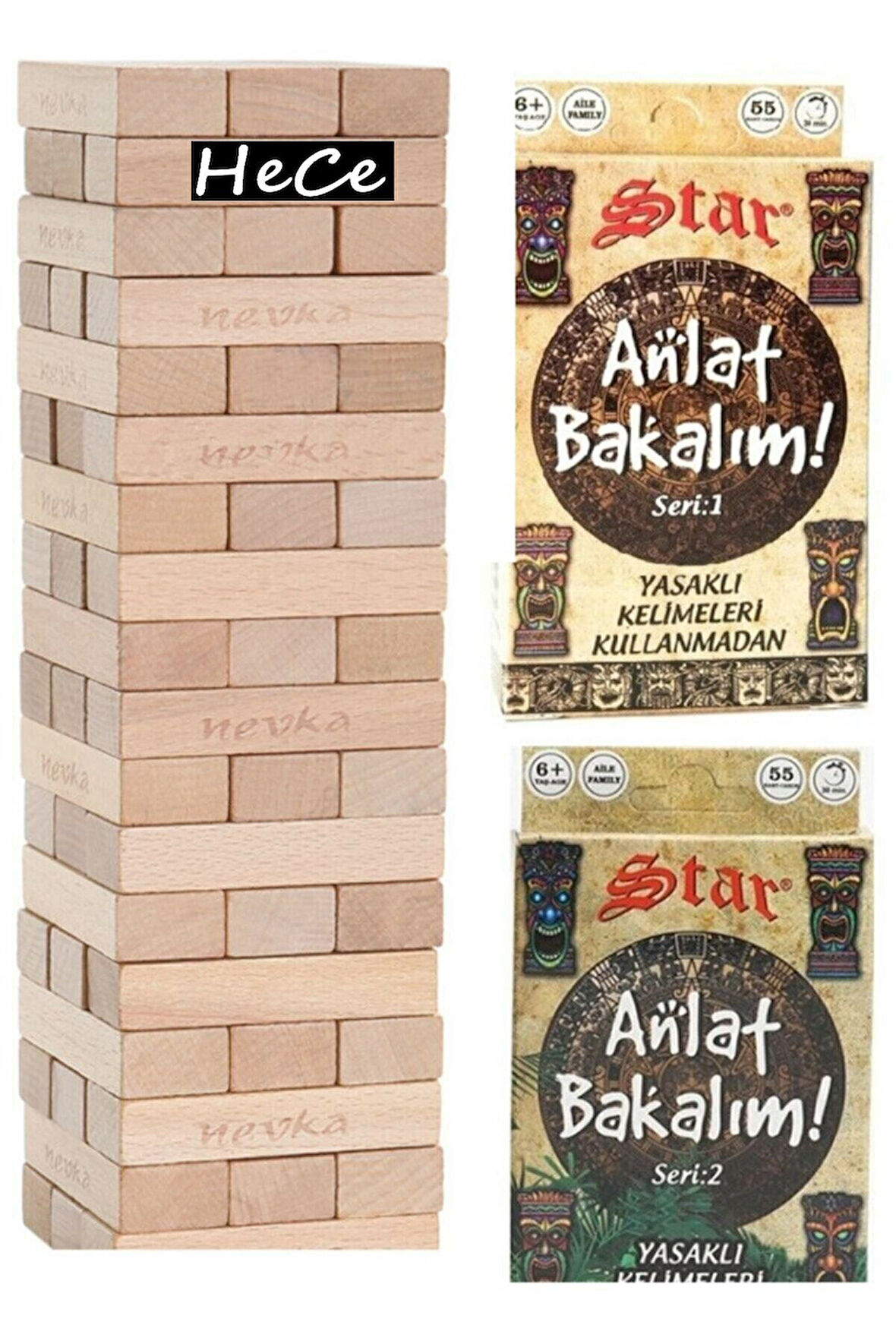 Kız Erkek Çocuk Eğlenceli Oyuncaklar 54 Parça Jengadenge Oyunu Ve Anlat Bakalım Tabu Seri 1+2 Kartla