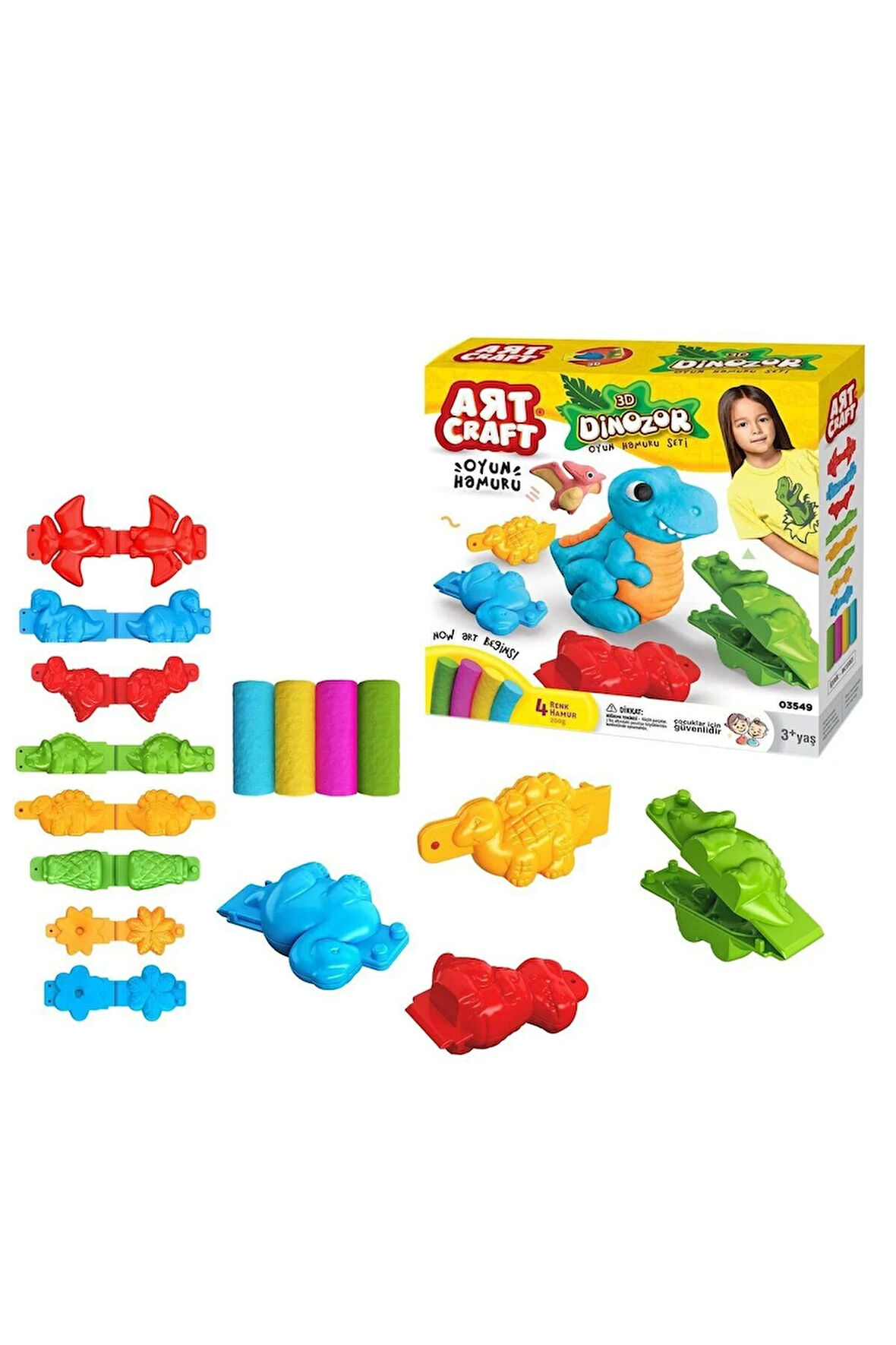Kız Erkek Çocuk Oyuncak 03549 Dede, 3D Dinozor Hamur Set 200 gr / +3 yaş Kız Erkek Çocuk Oyuncak Eği