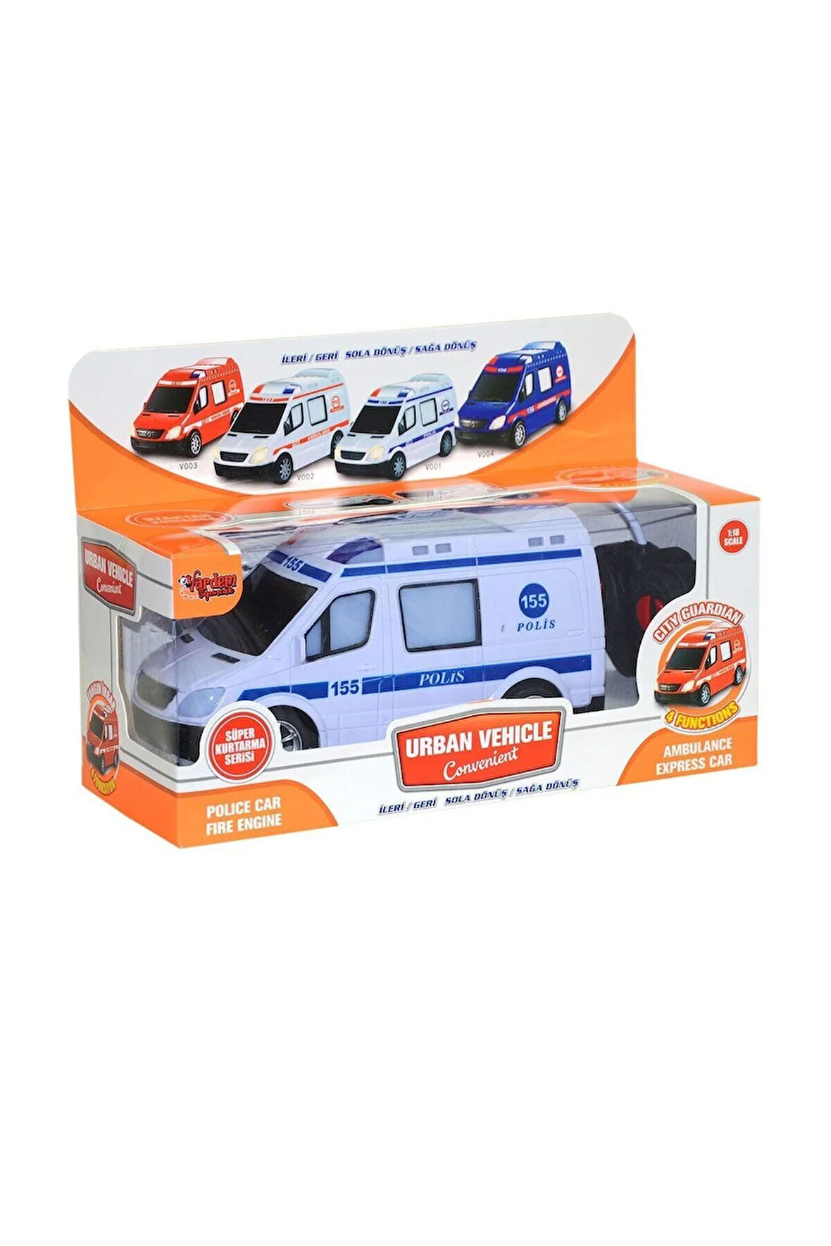 Kız Erkek Çocuk Oyuncak V001-2 V3 V004-Kumandalı Sesli Işıklı Polis Arabası-Jandarma-Ambulans-İtfaiy