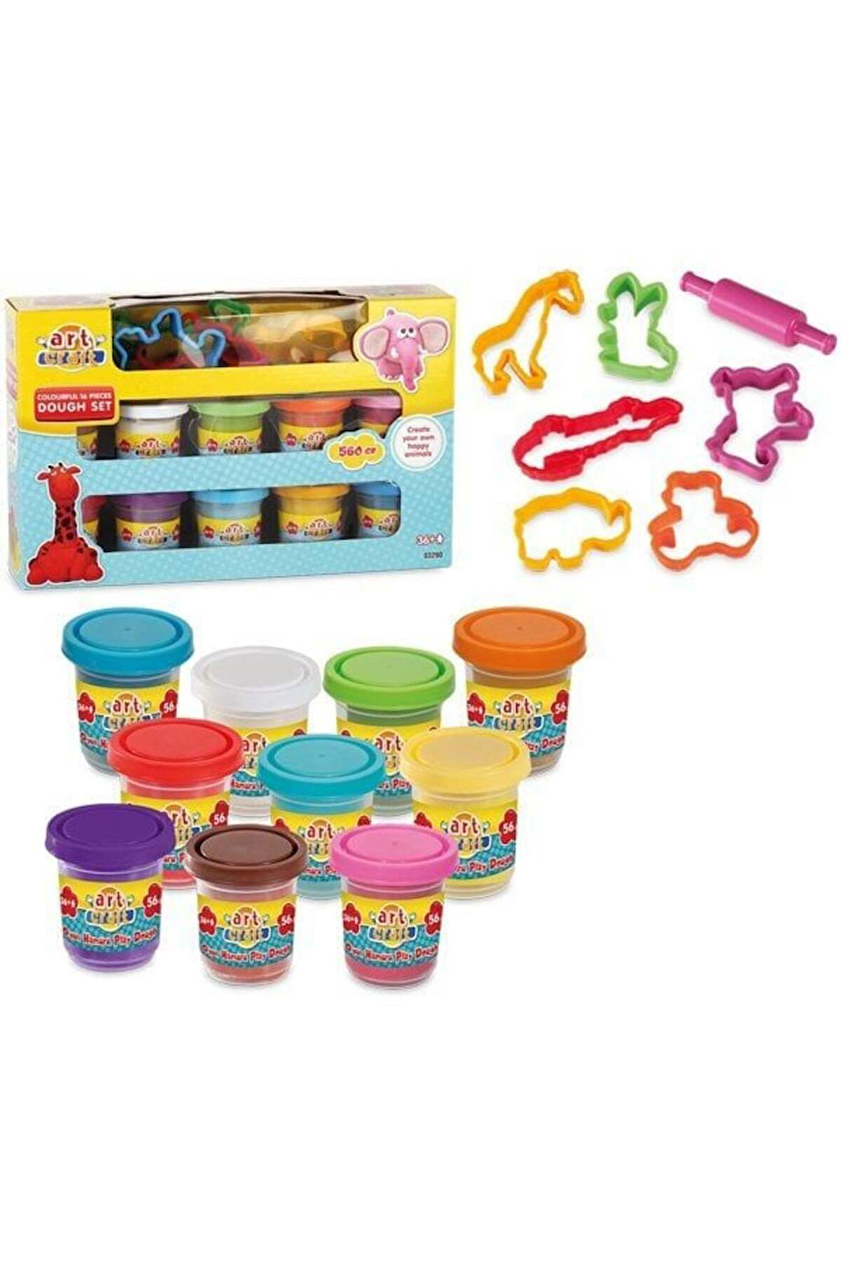 Kız Erkek Çocuk Oyuncak 03290 Art Craft 16 parça HAMUR SETİ-RENGARENK / 560 gr Kız Erkek Çocuk Oyunc