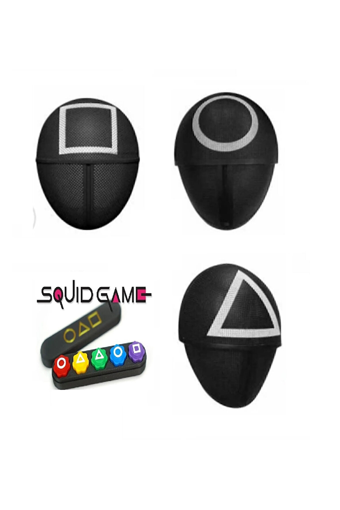 Kız Erkek Çocuk Eğlenceli Oyuncaklar Squid Game Kalamar Oyunu Yüz Maskeleri Kare Üçgen Daire ve Beşt