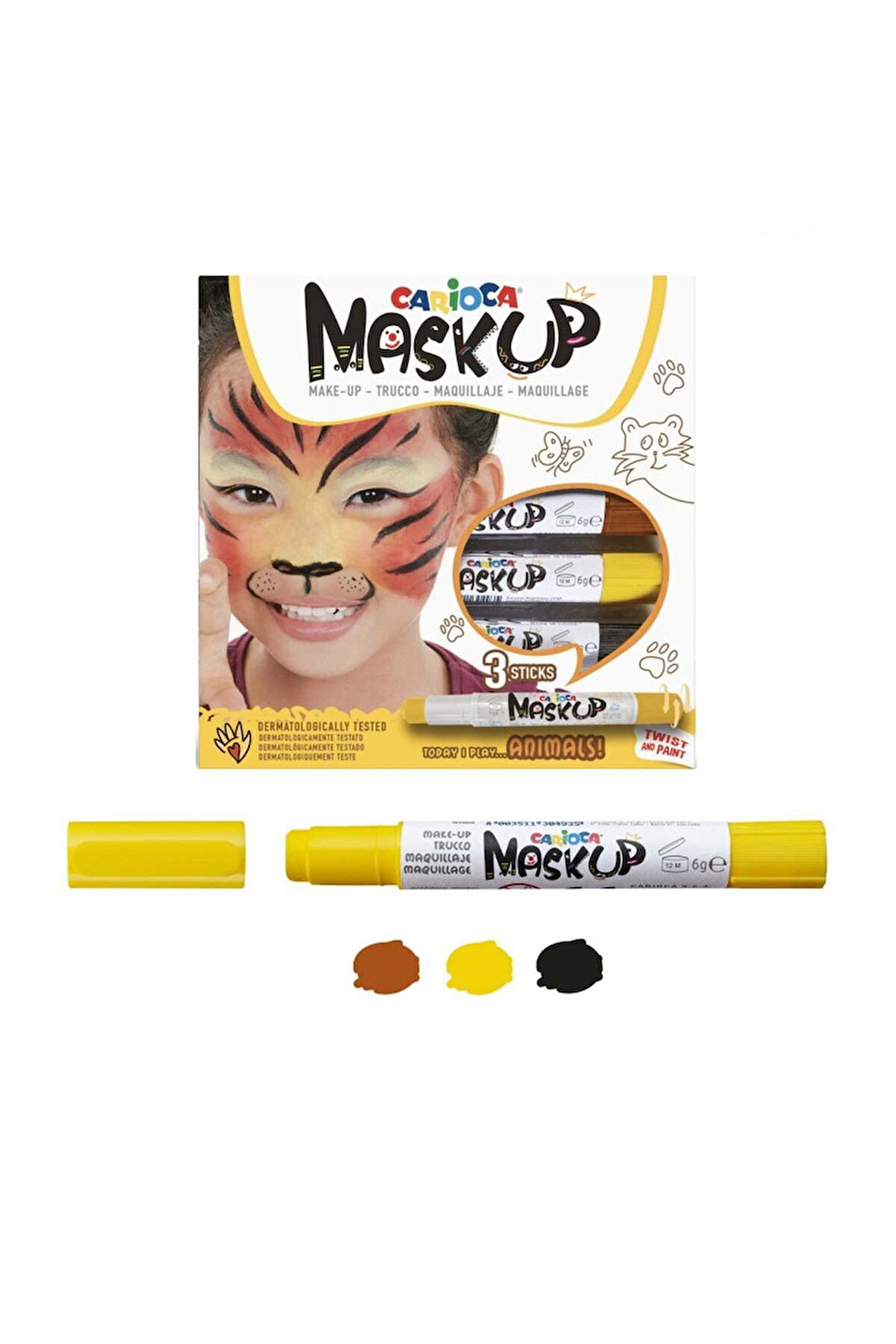Kız Erkek Çocuk Oyuncak Carioca Mask Up Yüz Boyası 3 Renk Animals Kız Erkek Çocuk Oyuncak Eğitici Oy