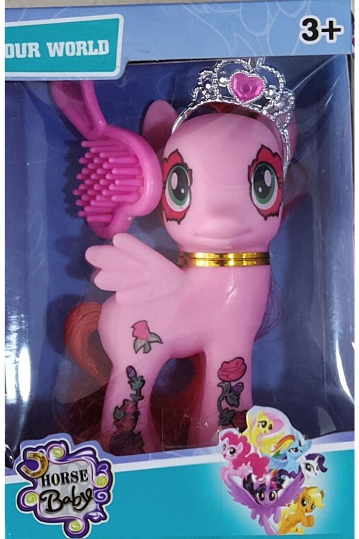 Kız Erkek Çocuk Eğlenceli Oyuncaklar Happy Horse Karakter Ve Tac Tarak Seti Pembe