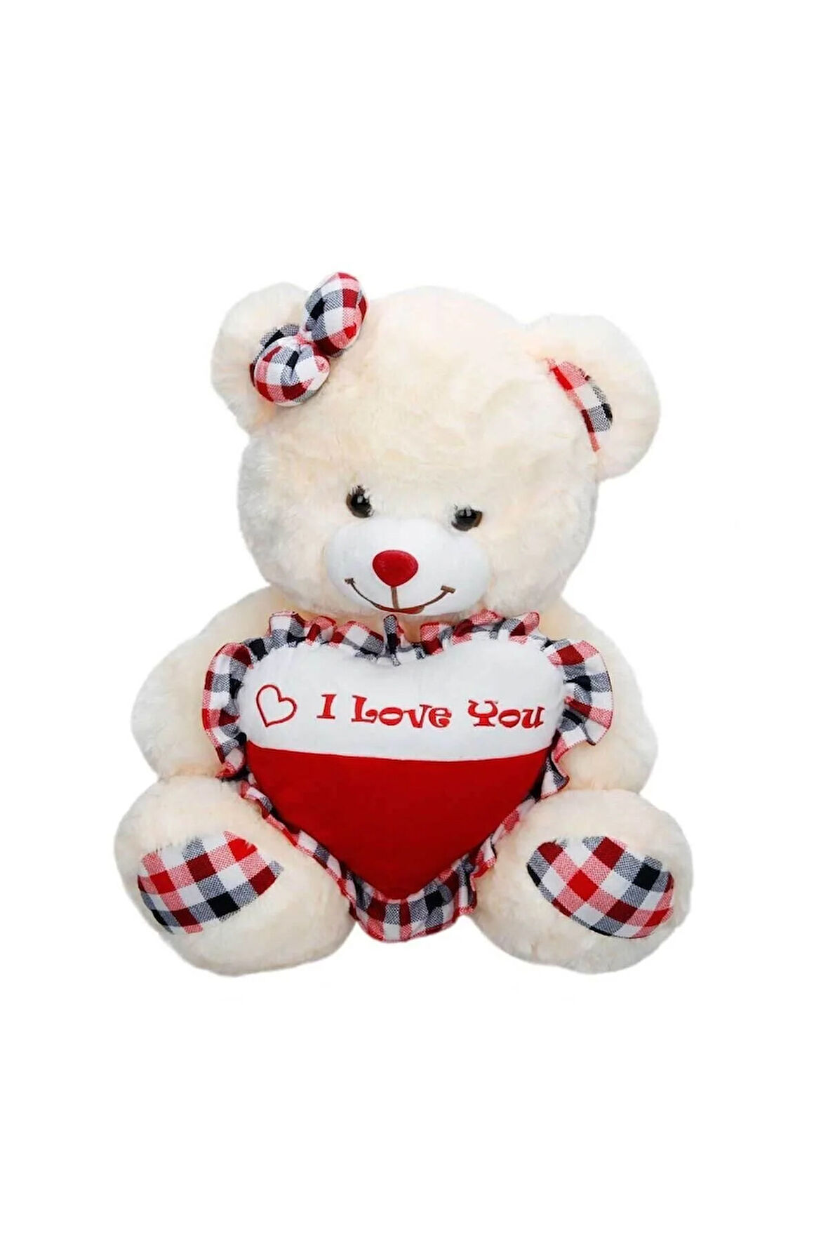 Kız Erkek Çocuk Oyuncak 1019 Kalpli Fiyonklu Peluş Ayı 52cm Kız Erkek Çocuk Oyuncak Eğitici Oyuncakl