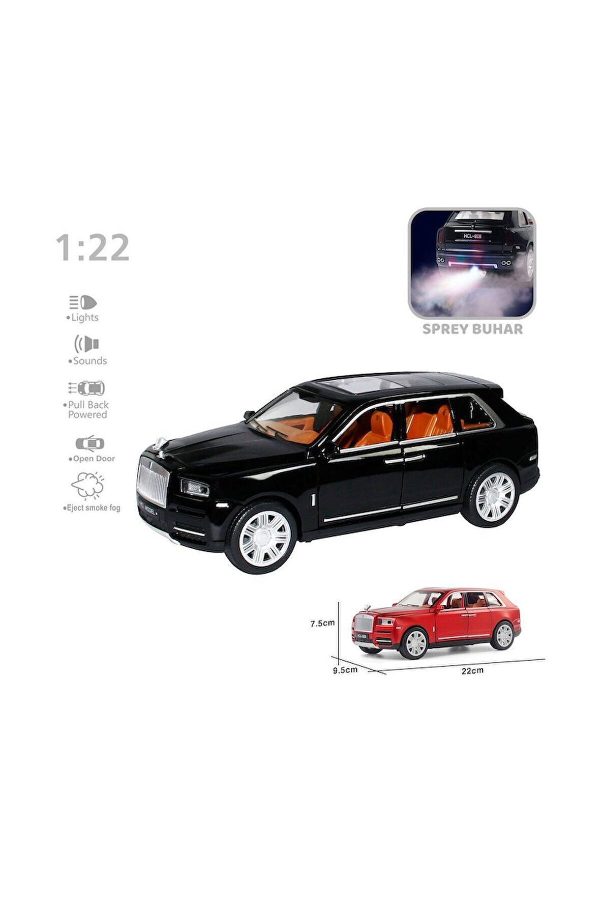 Kız Erkek Çocuk Oyuncak HCL-506A Çek Bırak 1:22 Sesli Ve Işıklı Buharlı RR-Lüx Metal Jeep Kız Erkek