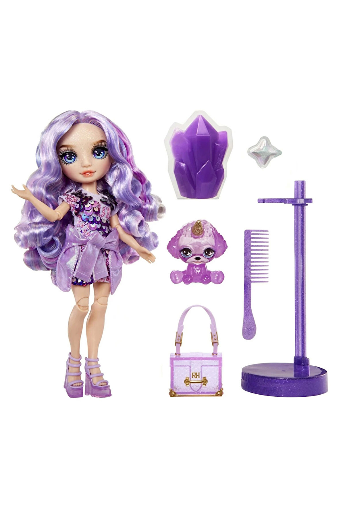 Kız Erkek Çocuk Oyuncak Rainbow High Violet Parlak Slime ve Evcil Hayvan Serisi Bebeği Kız Erkek Çoc