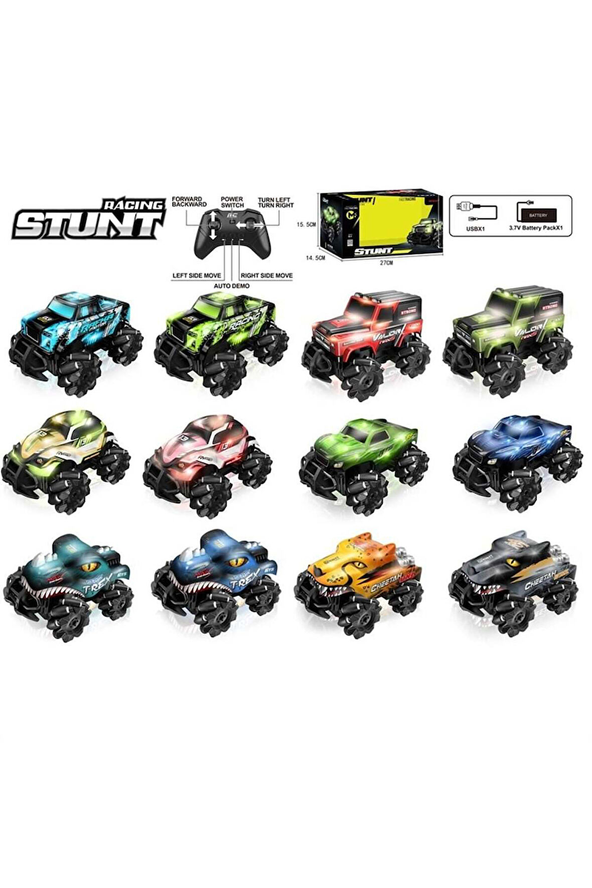 ŞARJLI STUNT 4X4 IŞIKLI UZAKTAN KUMANDALI ARABA Kız Erkek Çocuk Oyuncak Eğitici Oyuncaklar