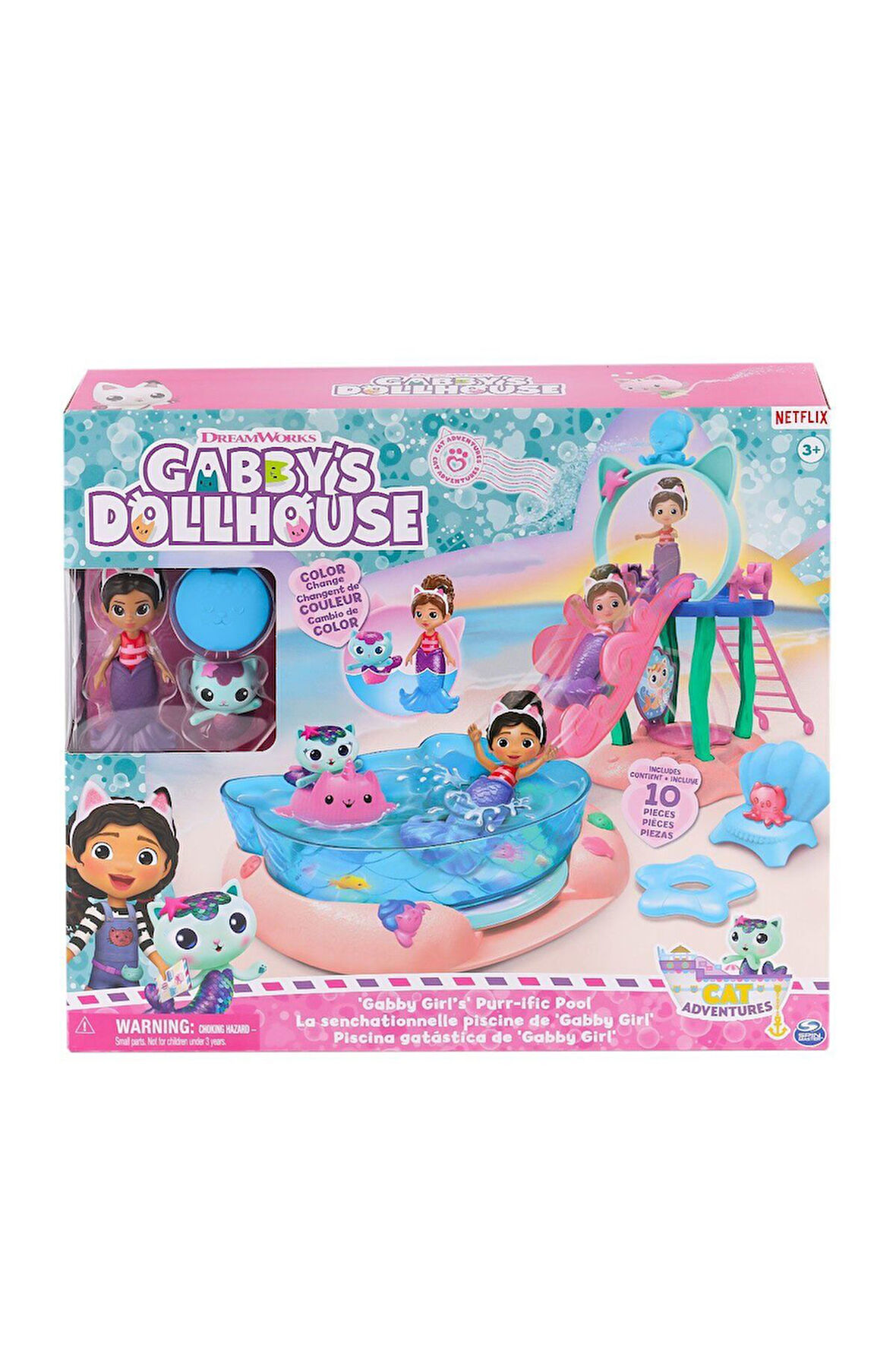 6067878 Gabbys Dollhouse Gabby ve Mercat Purr-ific Havuz Oyun Seti Kız Erkek Çocuk Oyuncak Eğitici O