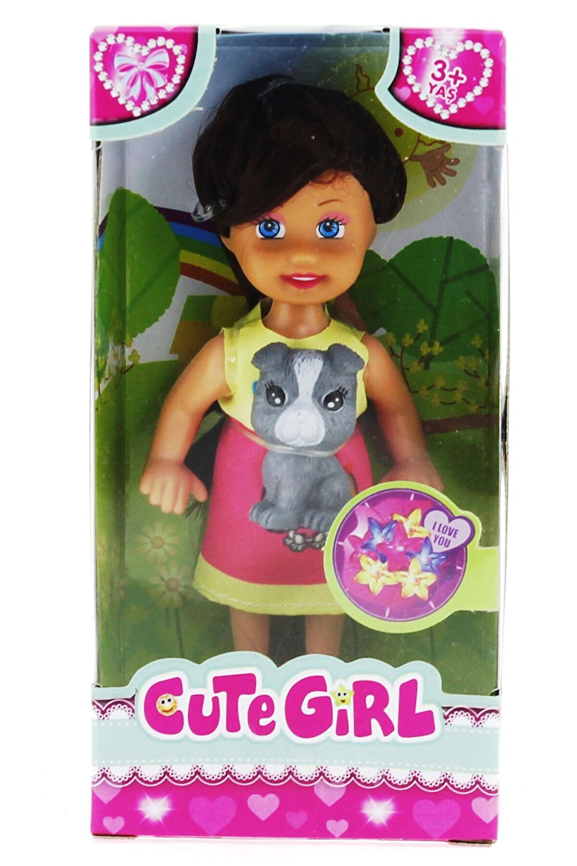 Cute Girl Gri Köpekli ve Kumral Mini Bebek Kız Erkek Çocuk Oyuncak Eğitici Oyuncaklar