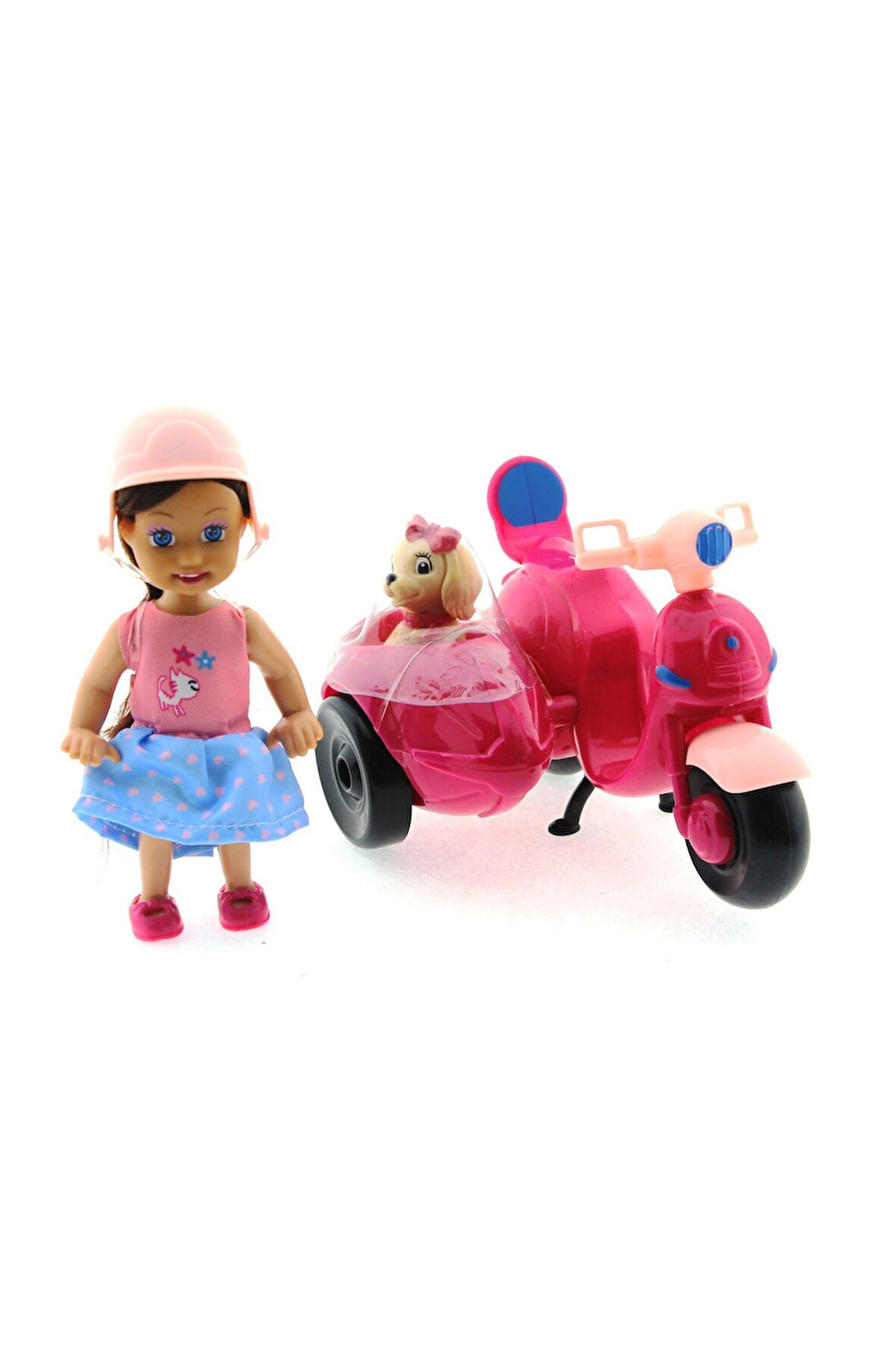 Cute Doll Mini Bebek ve Köpekli Mor Motorsiklet Kız Erkek Çocuk Oyuncak Eğitici Oyuncaklar