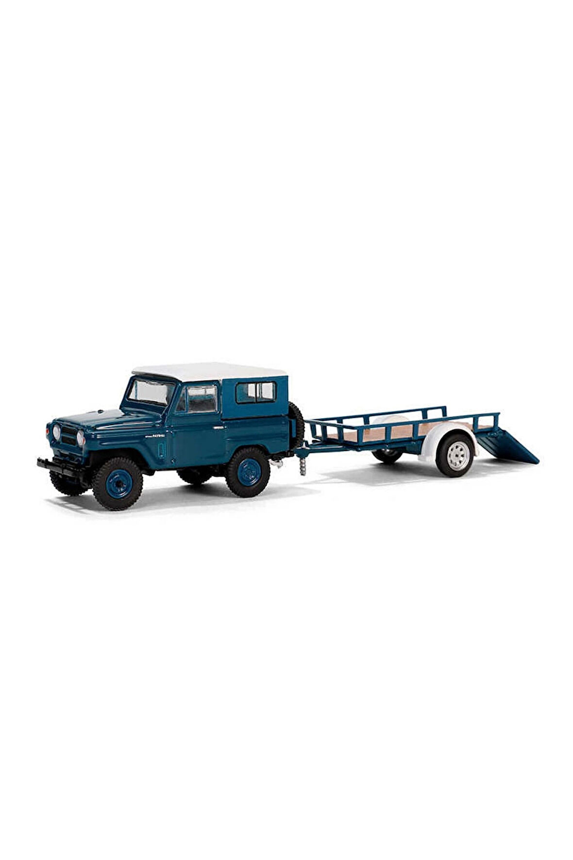 Greenlight 1/64 Hitch & Tow Series 31 - 1961 Nissan Patrol Hard Top with Utility Trailer Kız Erkek Ç