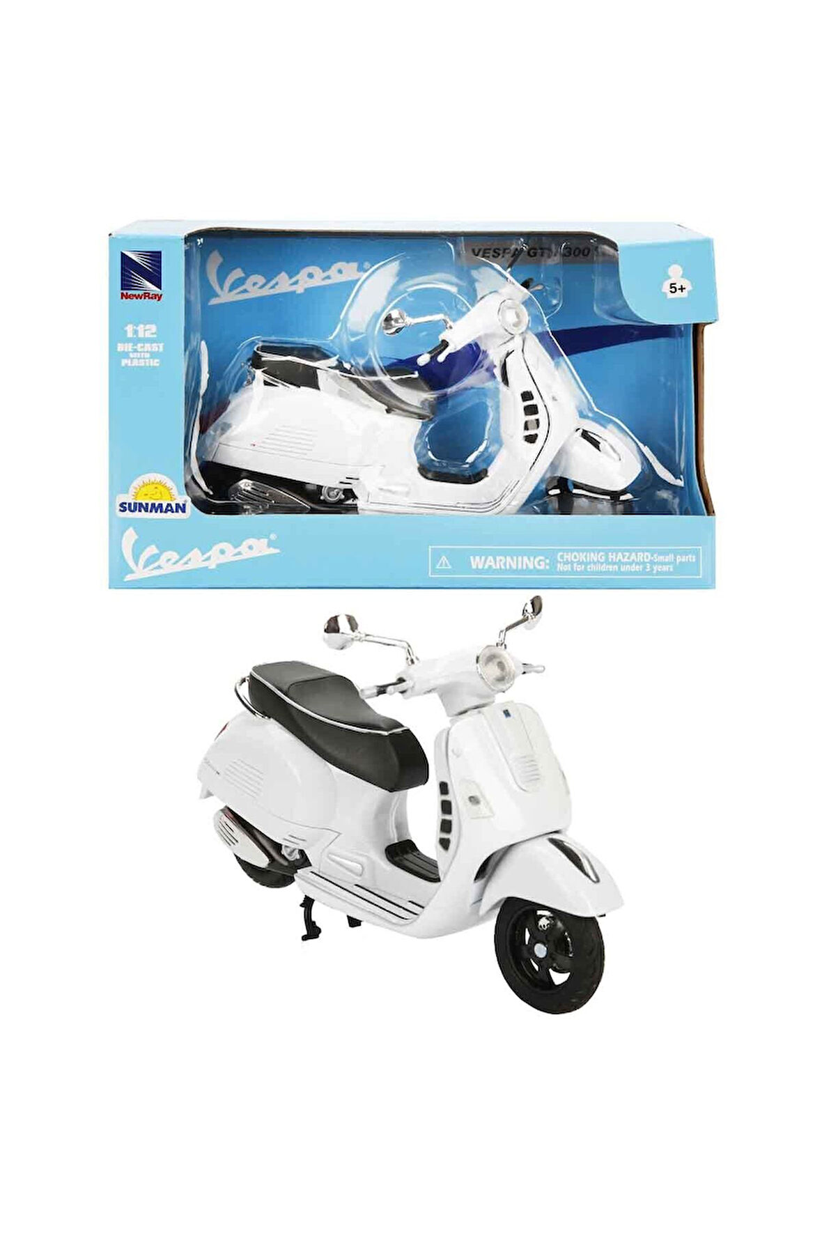 57243 SUN- Vespa GTS 300 Super Beyaz Motor 1:12 Kız Erkek Çocuk Oyuncak Eğitici Oyuncaklar