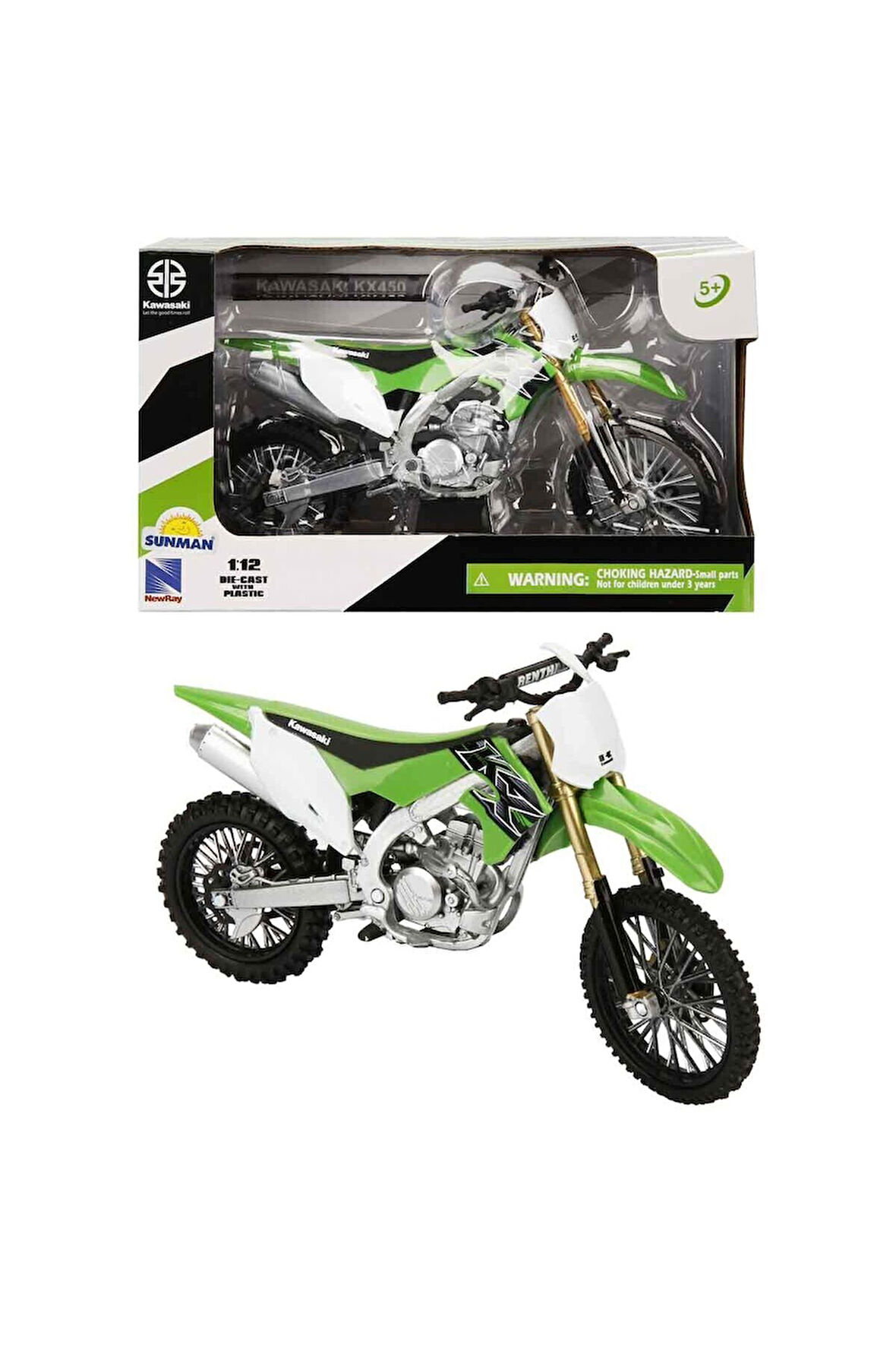 57483 SUN- Kawasakı KX450 Yeşil 1:12 Kız Erkek Çocuk Oyuncak Eğitici Oyuncaklar