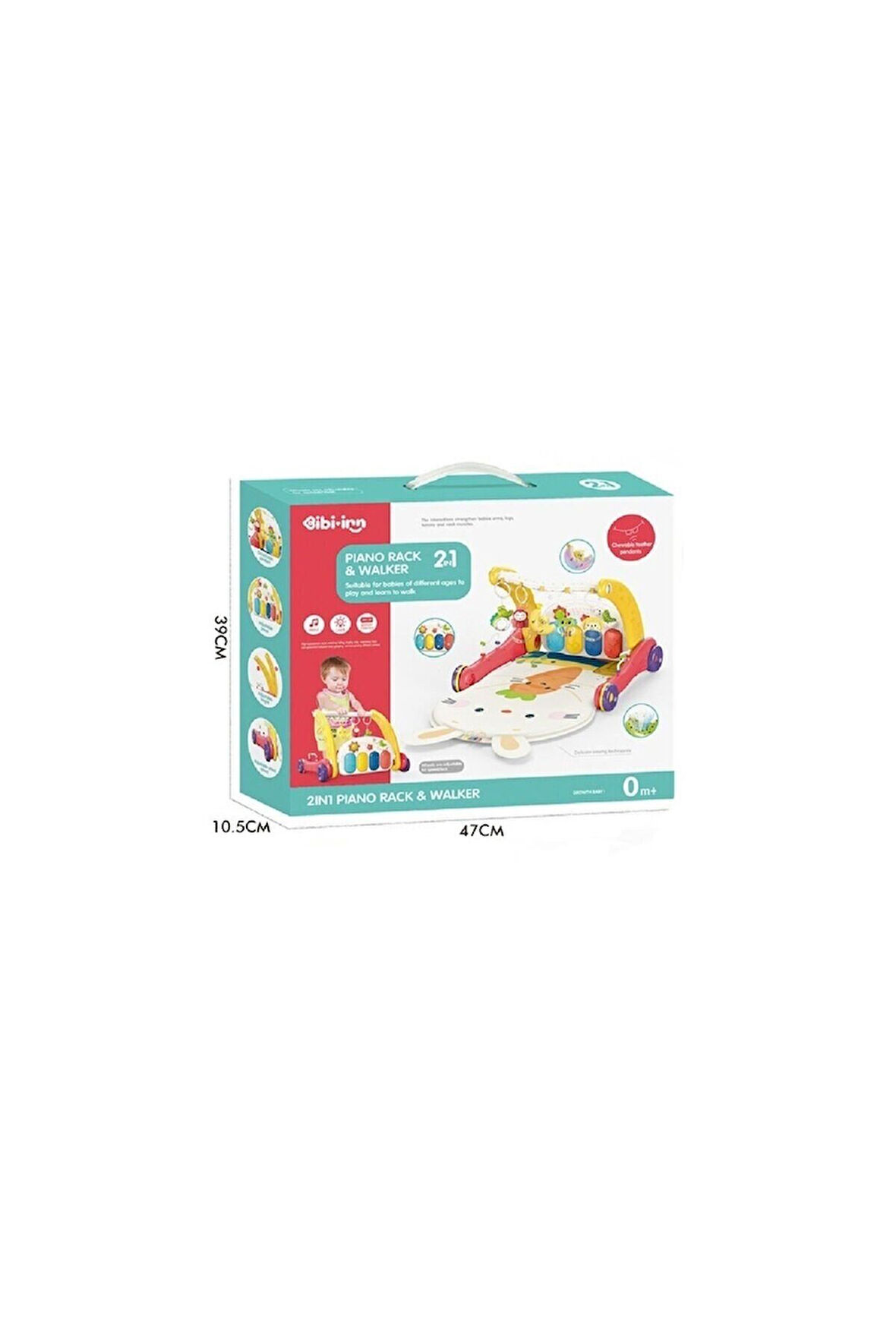 BIB6016- Vardem Piyanolu Bebek Yürüteci ve Tavşan Desenli Kırmızı Oyun Halısı 2 in 1 Kız Erkek Çocuk
