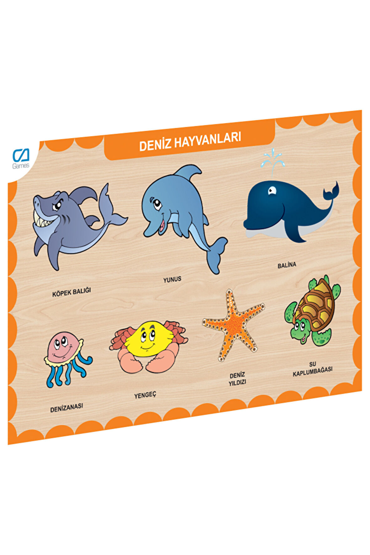 CAAHS-3212 CA GAMES AHŞAP DENİZ HAYVANLARI BUL-TAK Kız Erkek Çocuk Oyuncak Eğitici Oyuncaklar