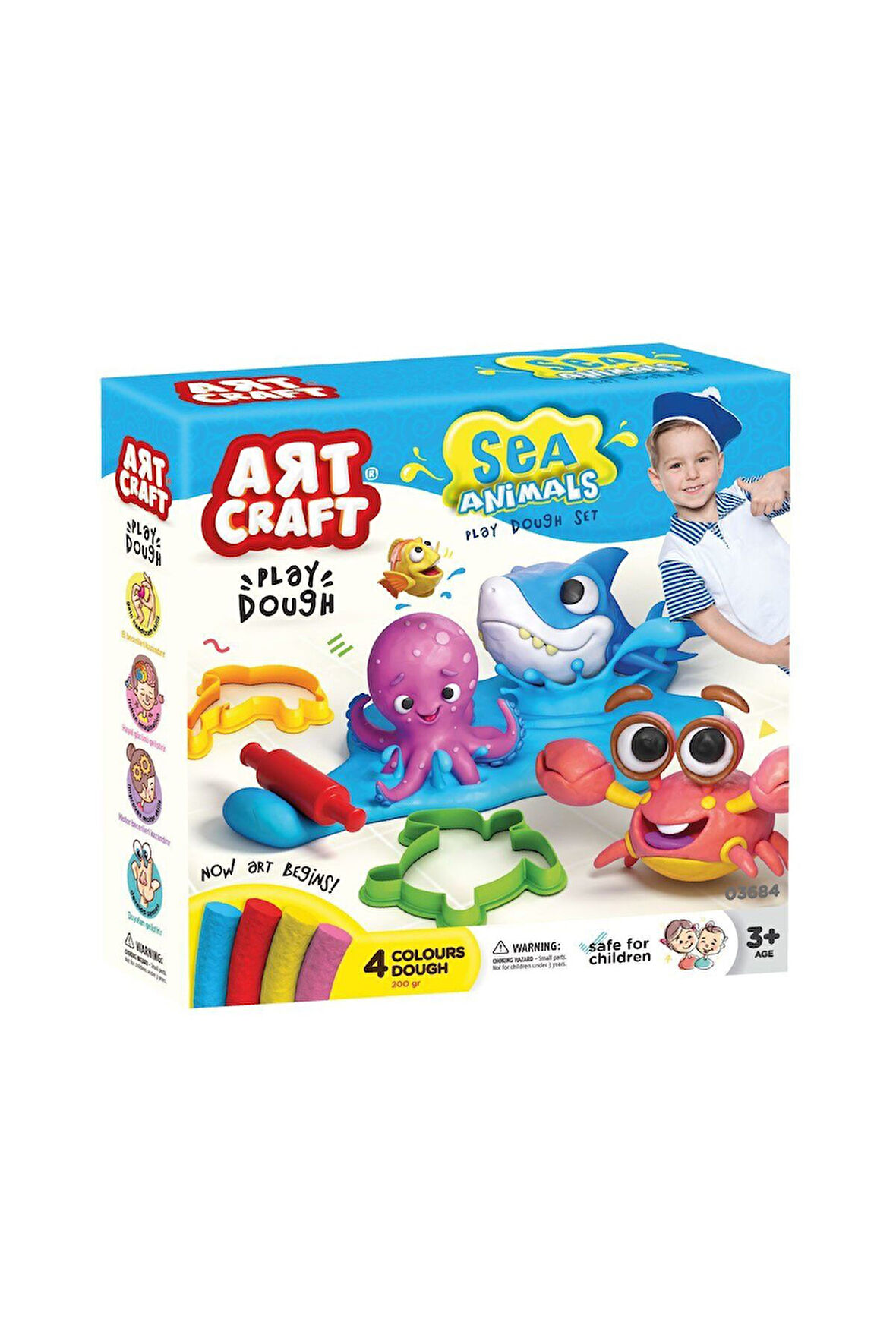 03684 Art Craft Deniz Hayvanları Hamur Set 200 gr Kız Erkek Çocuk Oyuncak Eğitici Oyuncaklar