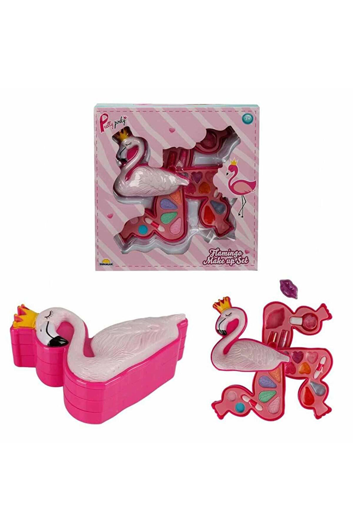 Flamingo Şekilli 3 Katlı Makyaj Güzellik Seti Kız Erkek Çocuk Oyuncak Eğitici Oyuncaklar
