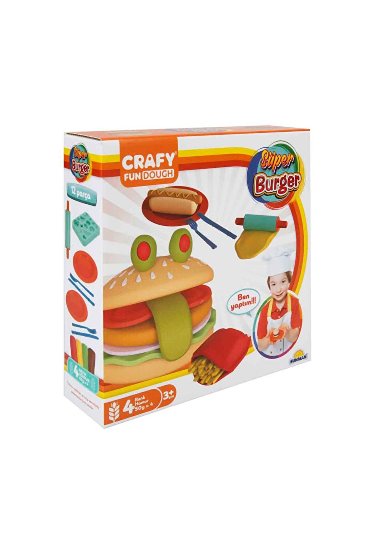 Crafy Süper Burger Oyun Hamuru Seti 200 gr. 12 Parça Kız Erkek Çocuk Oyuncak Eğitici Oyuncaklar