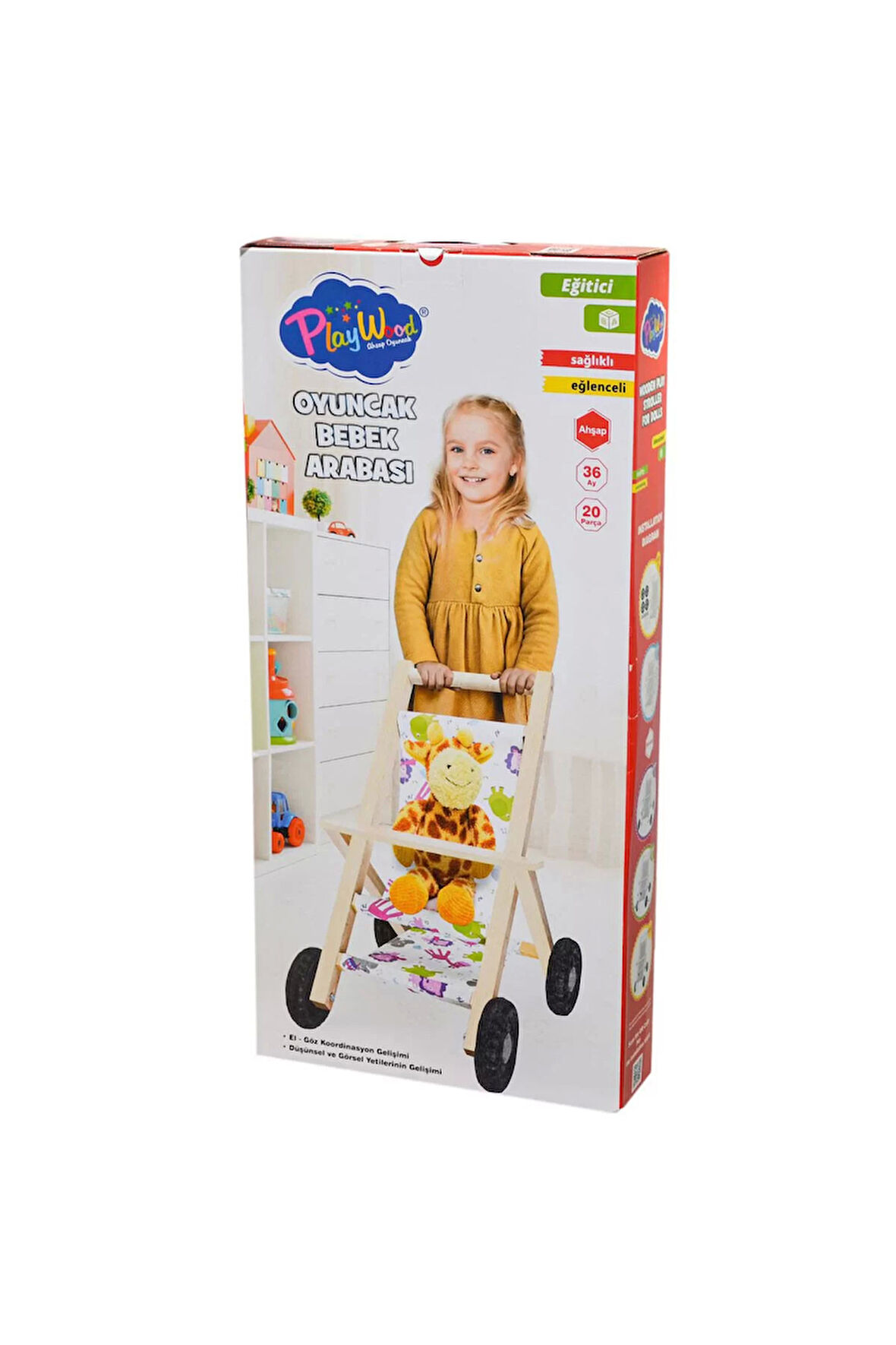 Playwood Ahşap Oyuncak Bebek Arabası Kız Erkek Çocuk Oyuncak Eğitici Oyuncaklar